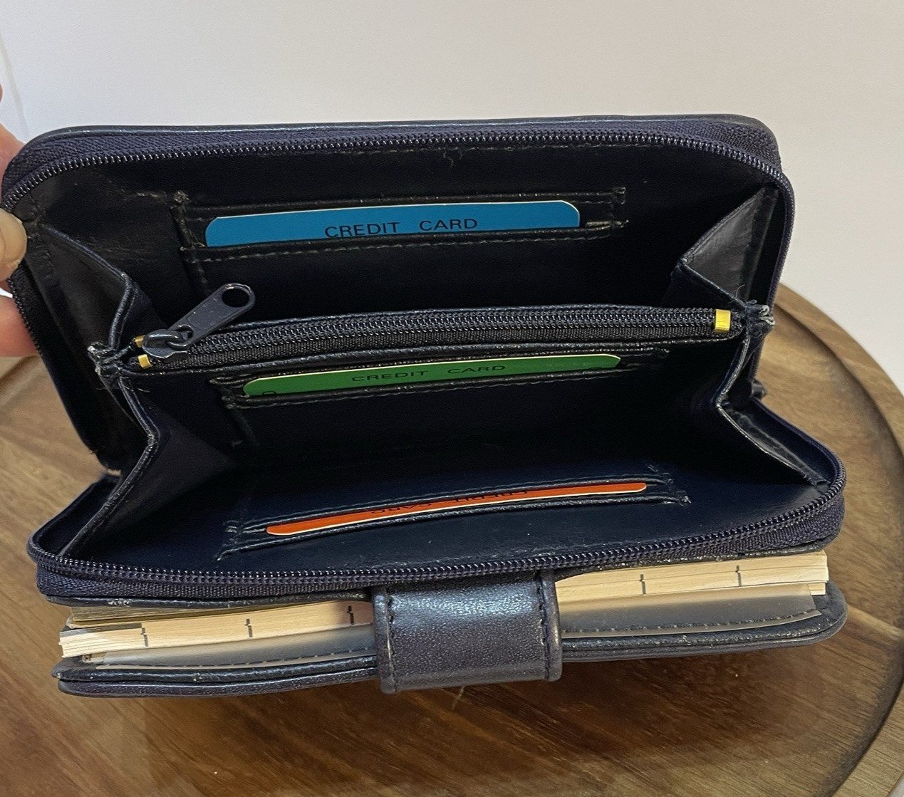 Vintage 80’s-90’s Women’s Organizer Planner Wallet Snap Tab Zip Navy Blue
