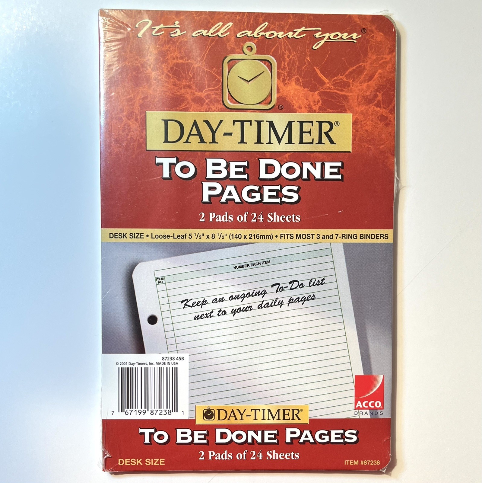Day Timer Refill TO BE DONE Pages 5-1/2″x8-1/2″ 48 Sheets For 5 – 7 Ring Planner