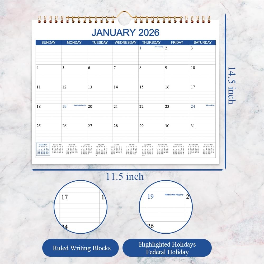 Calendar 2026-2027 – Wall Runs Apr 2026 to 14.5″ x 11.5″ Blue, Blue