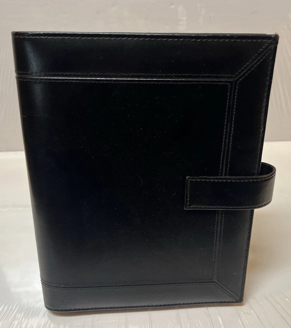 VTG 90’s Day Timer Black Faux Leather 7 Ring Binder Planner Organizer