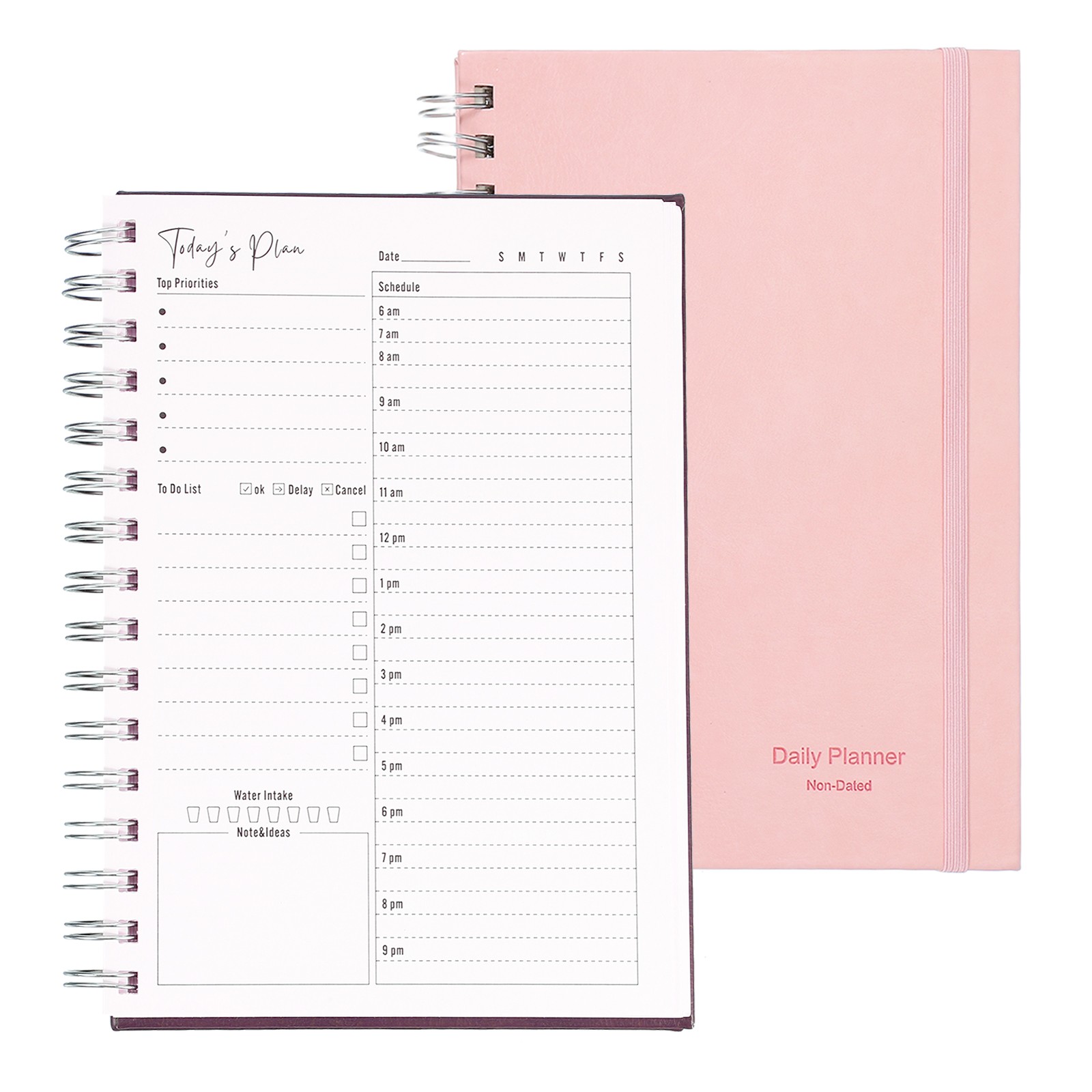 A5 5.5″x 8.5″ Undated Daily Planner with Hourly Schedule Inner Pocket, Pink