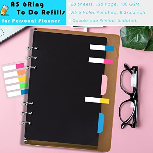 Planner Inserts 6 Rings Planner Refills Set, 60 Sheet To Do A5 Black Blank