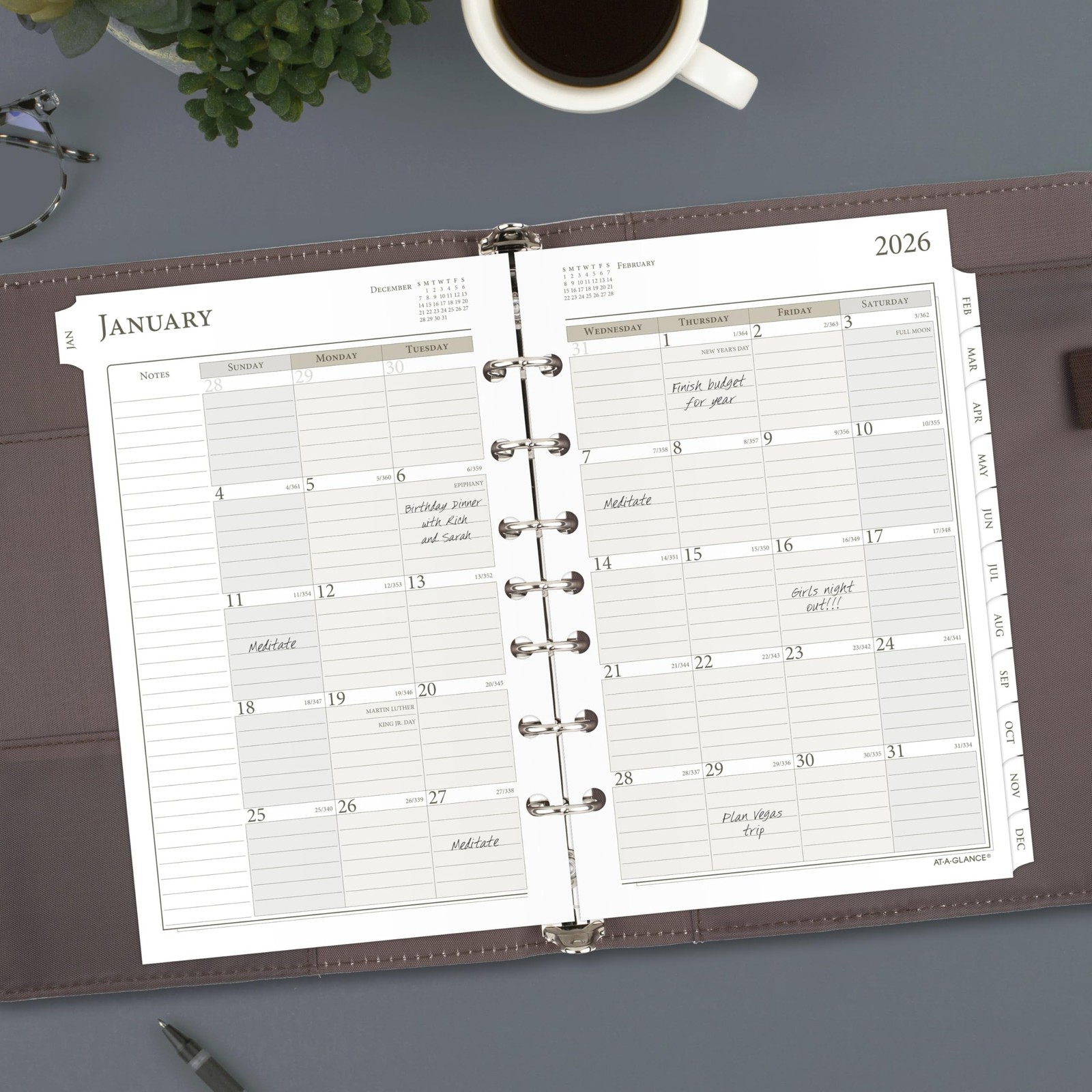 2026 Planner Refill, Monthly, 5-1/2″ x 8-1/2″, Desk Size 4, Loose-Leaf, Ruled…