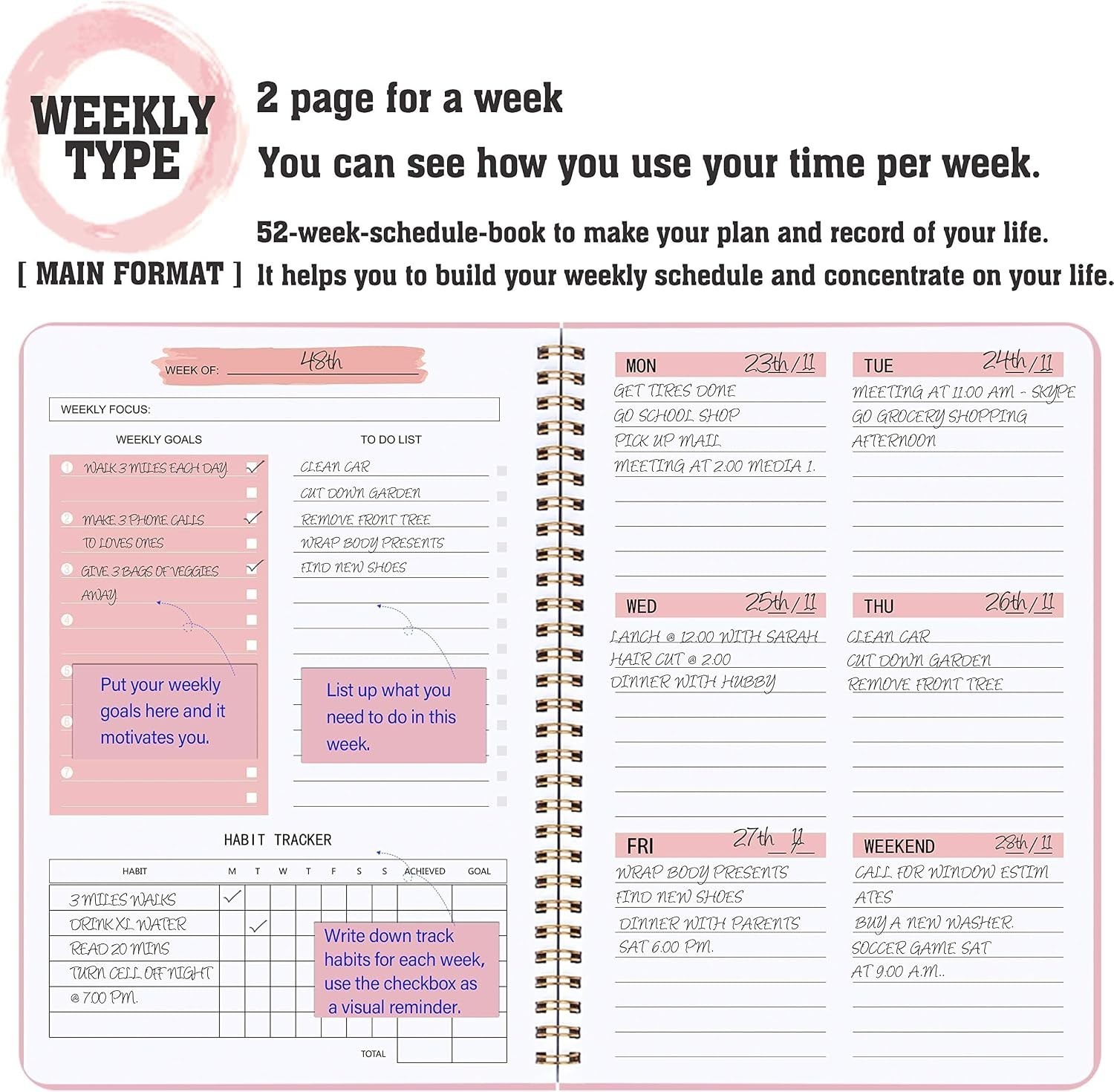 Elegant 5.7 x 8 Inch Weekly Planner & Habit Tracker for Ultimate Productivity