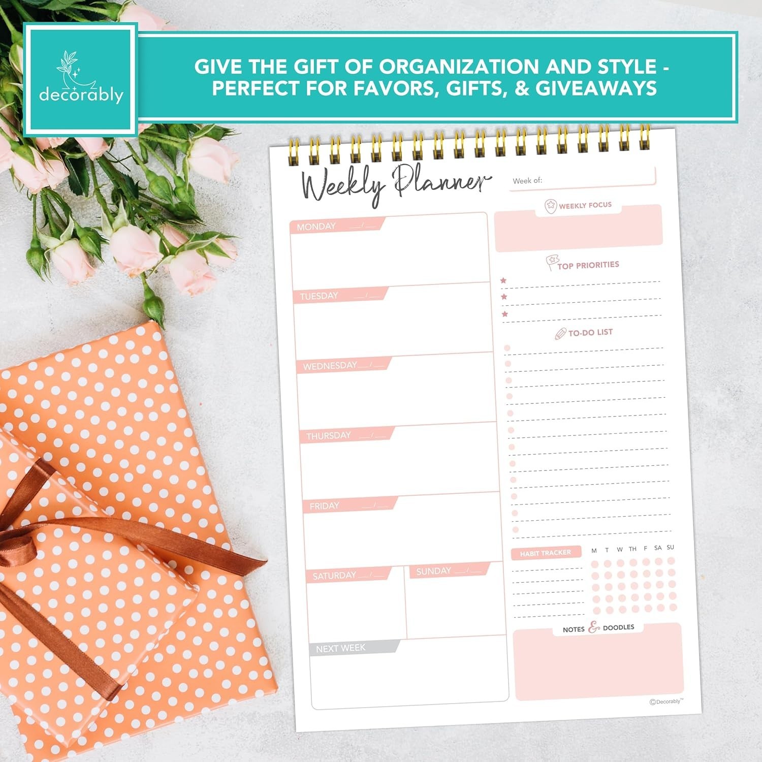 Decorably 52 Sheets Nude Pink Undated Weekly Planner Notepad, 6.5x10in Spring…