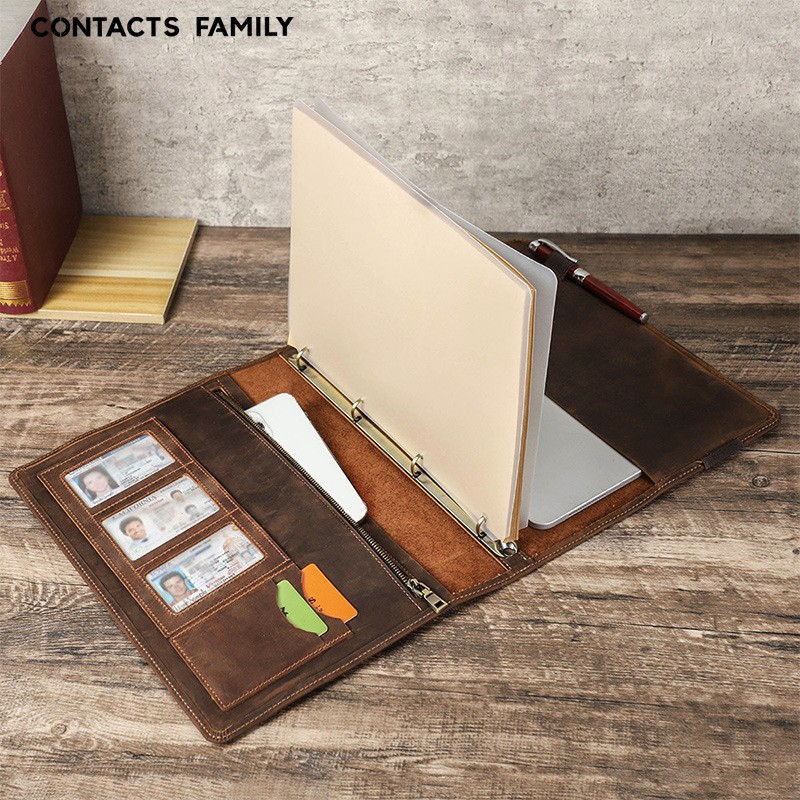 A4 Leather Portfolio 4 Ring Binder Business Notebook Organizer Document Case