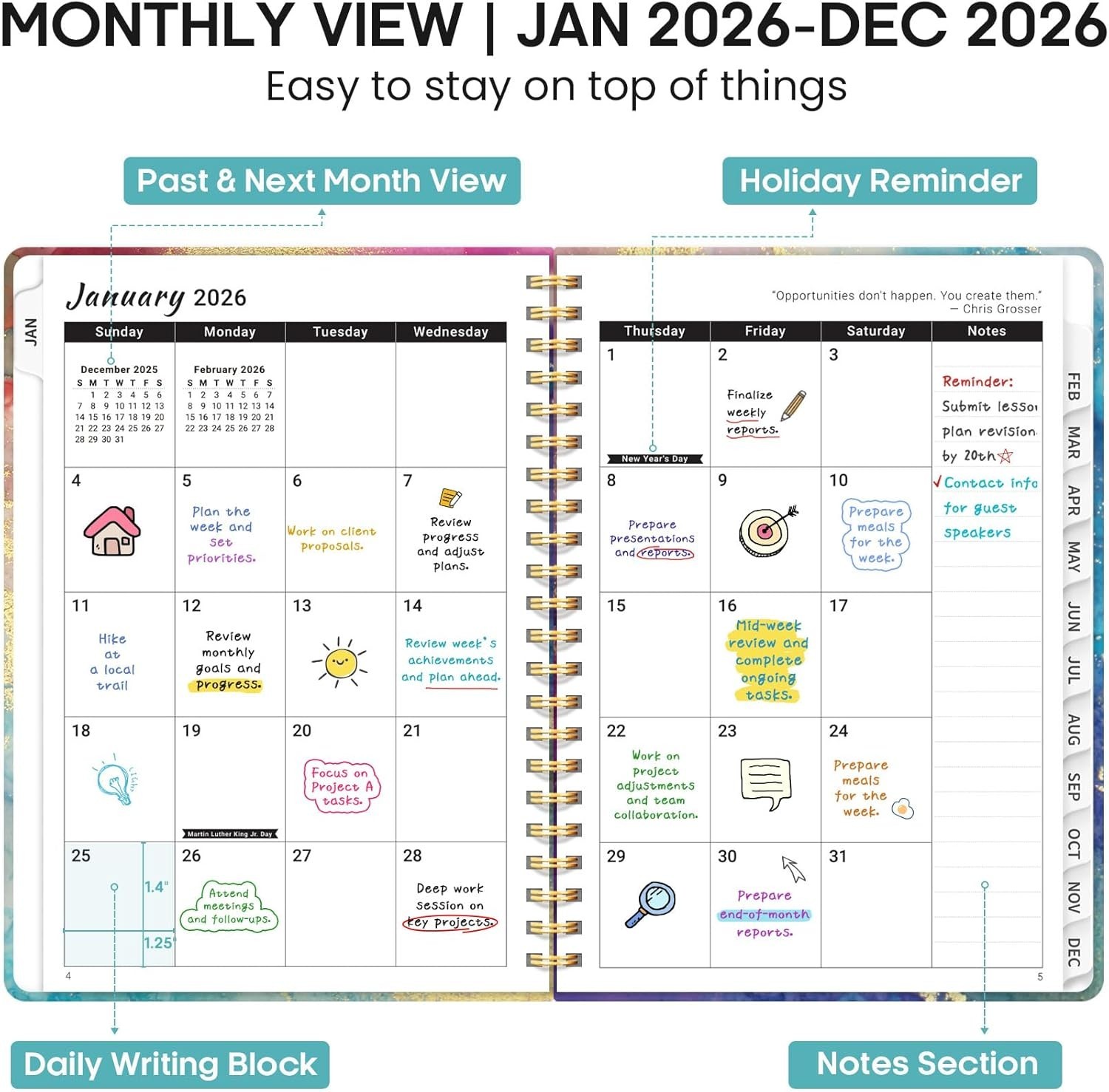 2026 Planner, Weekly and Monthly Calendar Planner Book, January 2026 – Decemb…