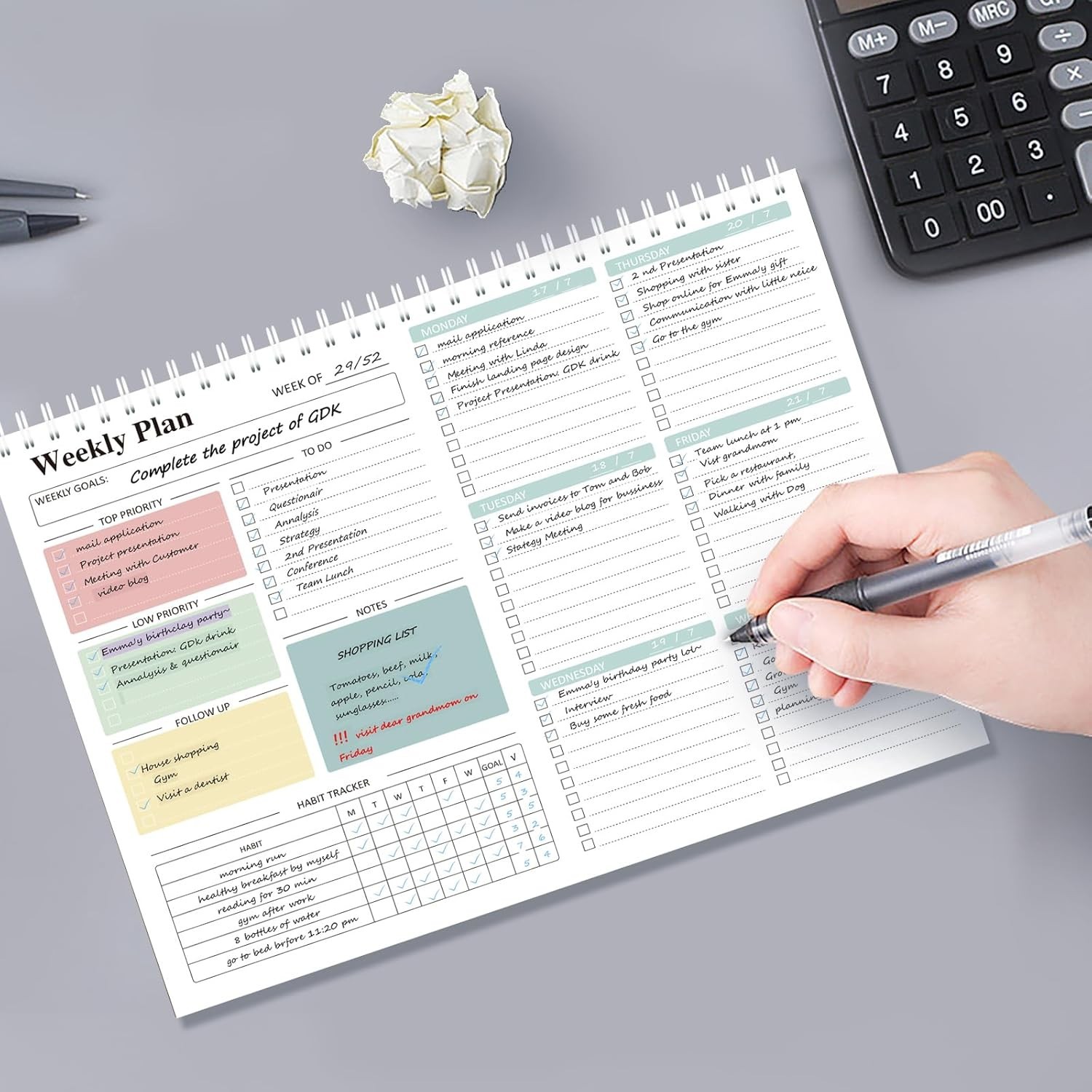 8.5×11 Weekly Goal Tracker Notebook – 52 Undated Sheets for All