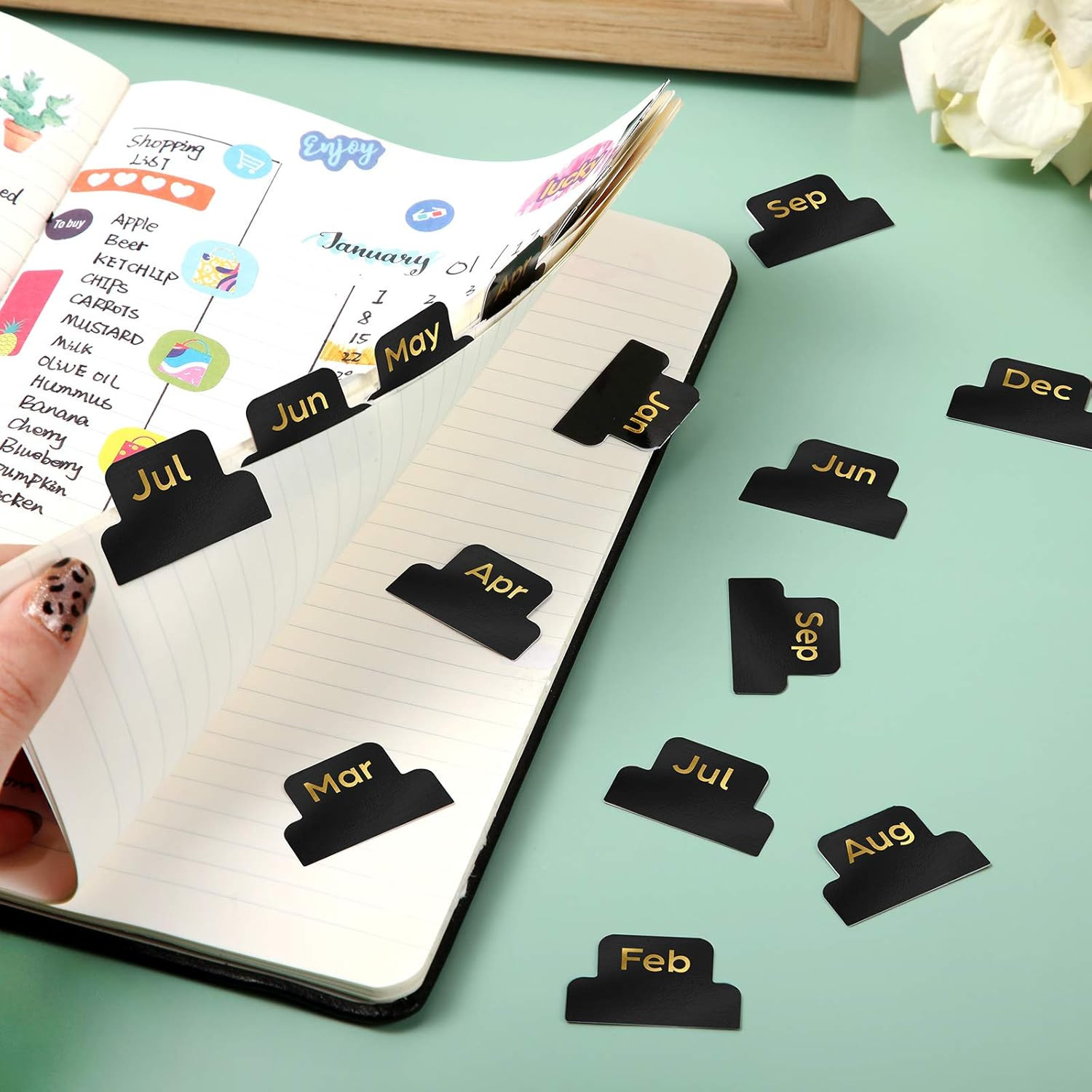 72 Pcs Adhesive Monthly Tabs Designer Accessories for Notebook Journal Planners