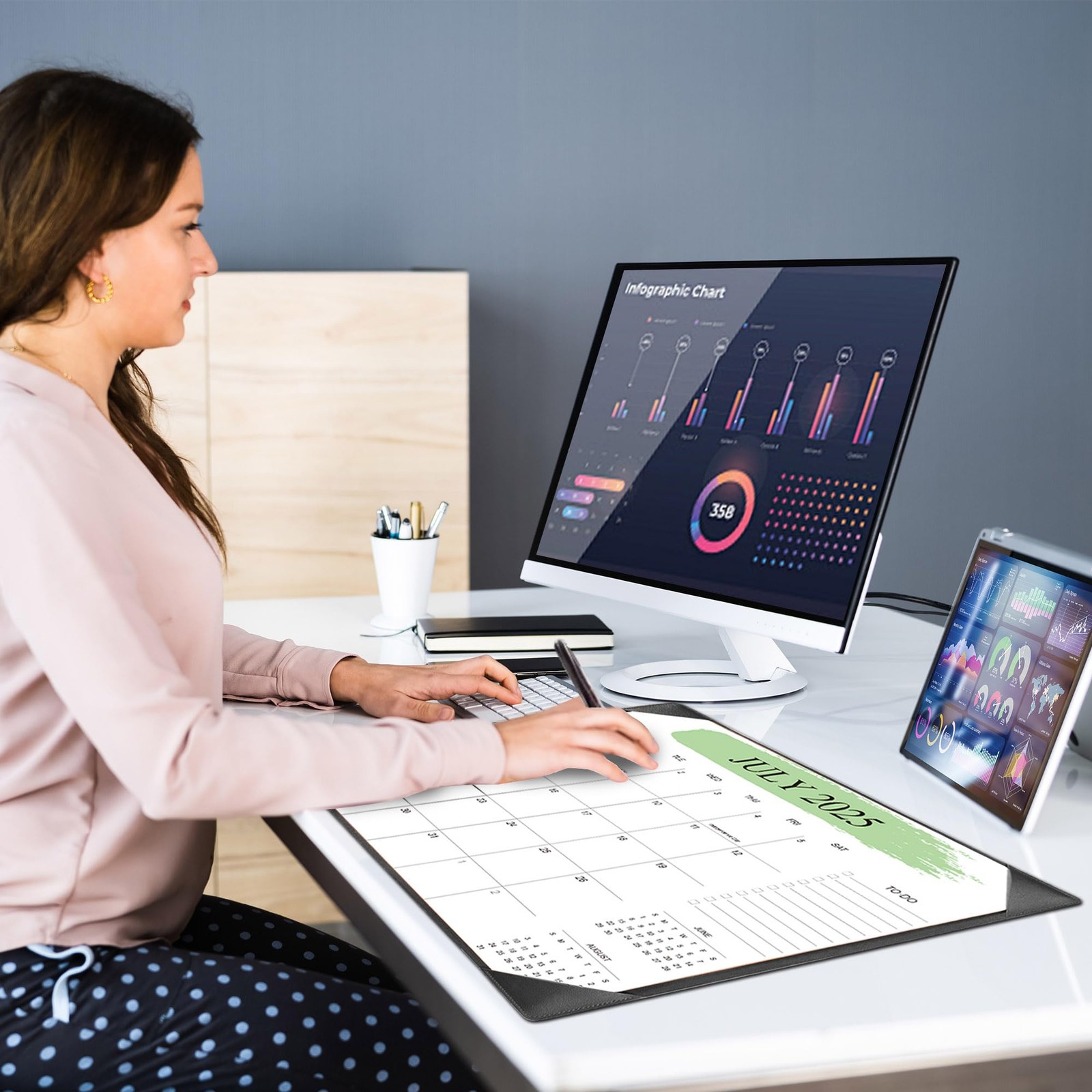 Desk Calendar 2026-2027 with Desktop Mat – 22″ x 22 Inches X 17 Inches, Black