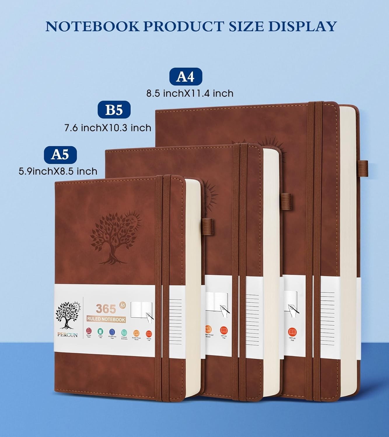 PERCUN B5 Lined Journal Notebook – 365 Page Large Leather Journals B5, Brown