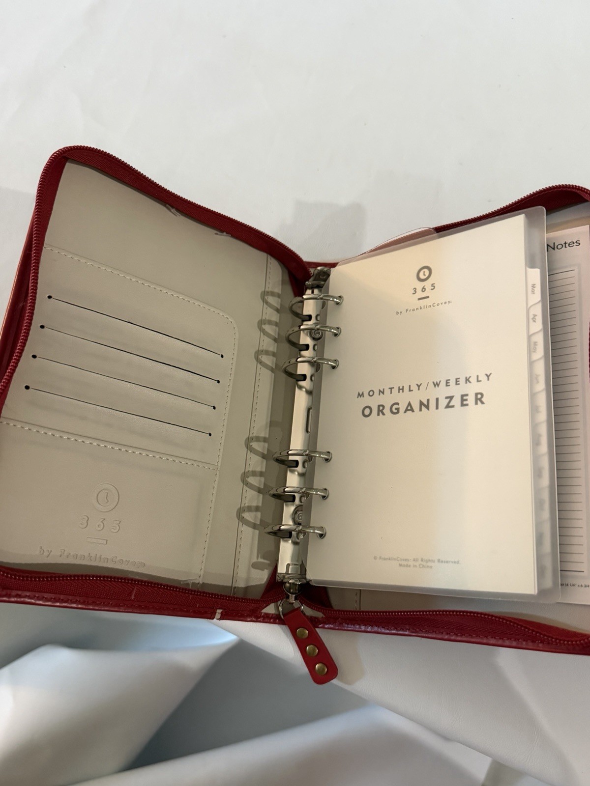 Franklin Covey Classic Zipper Planner Ring Binder Red White 6 Rings 4.25 X 6.75”