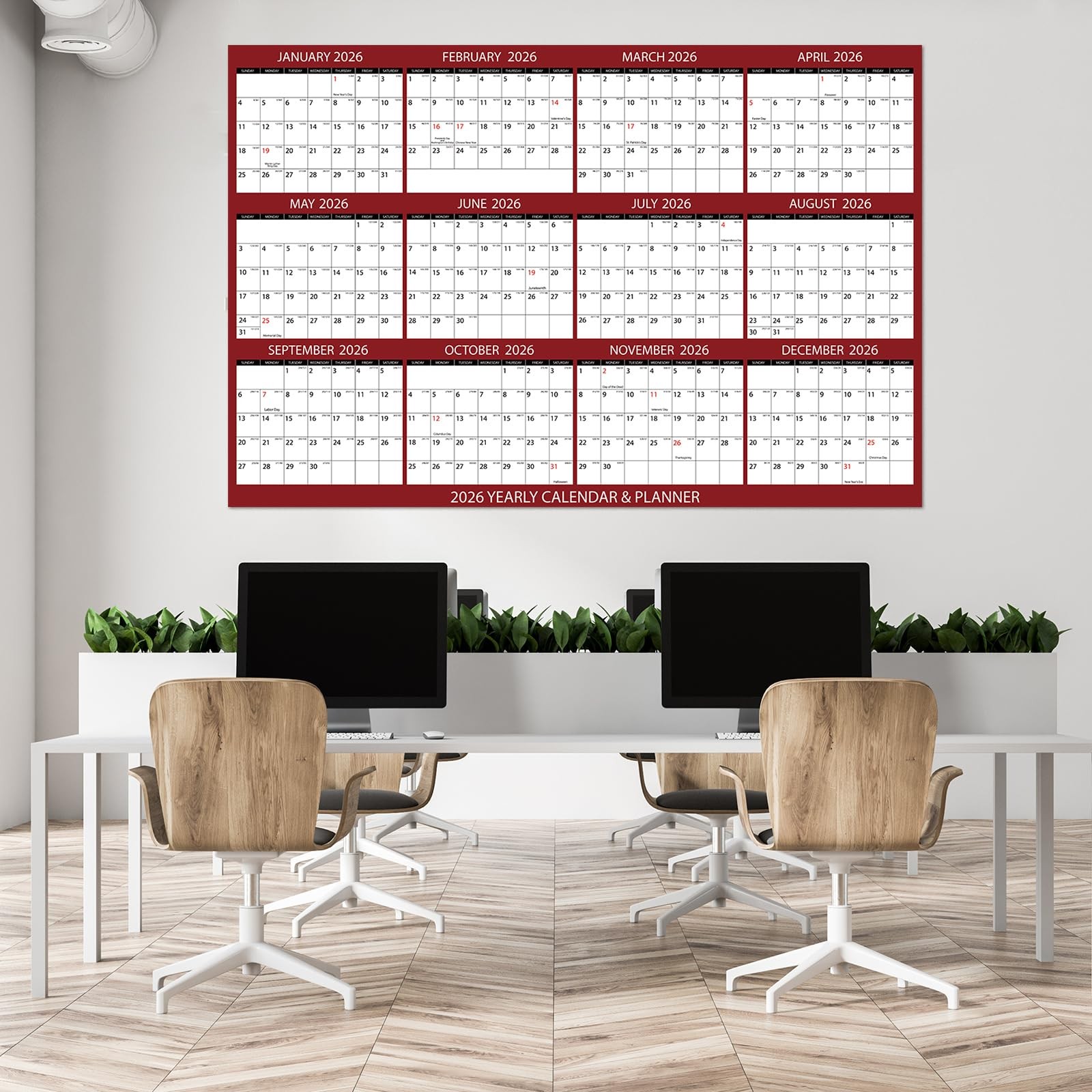 gisgfim 55 x 37in Big Assed Calendar 2026 Wall Ass Large Size Red