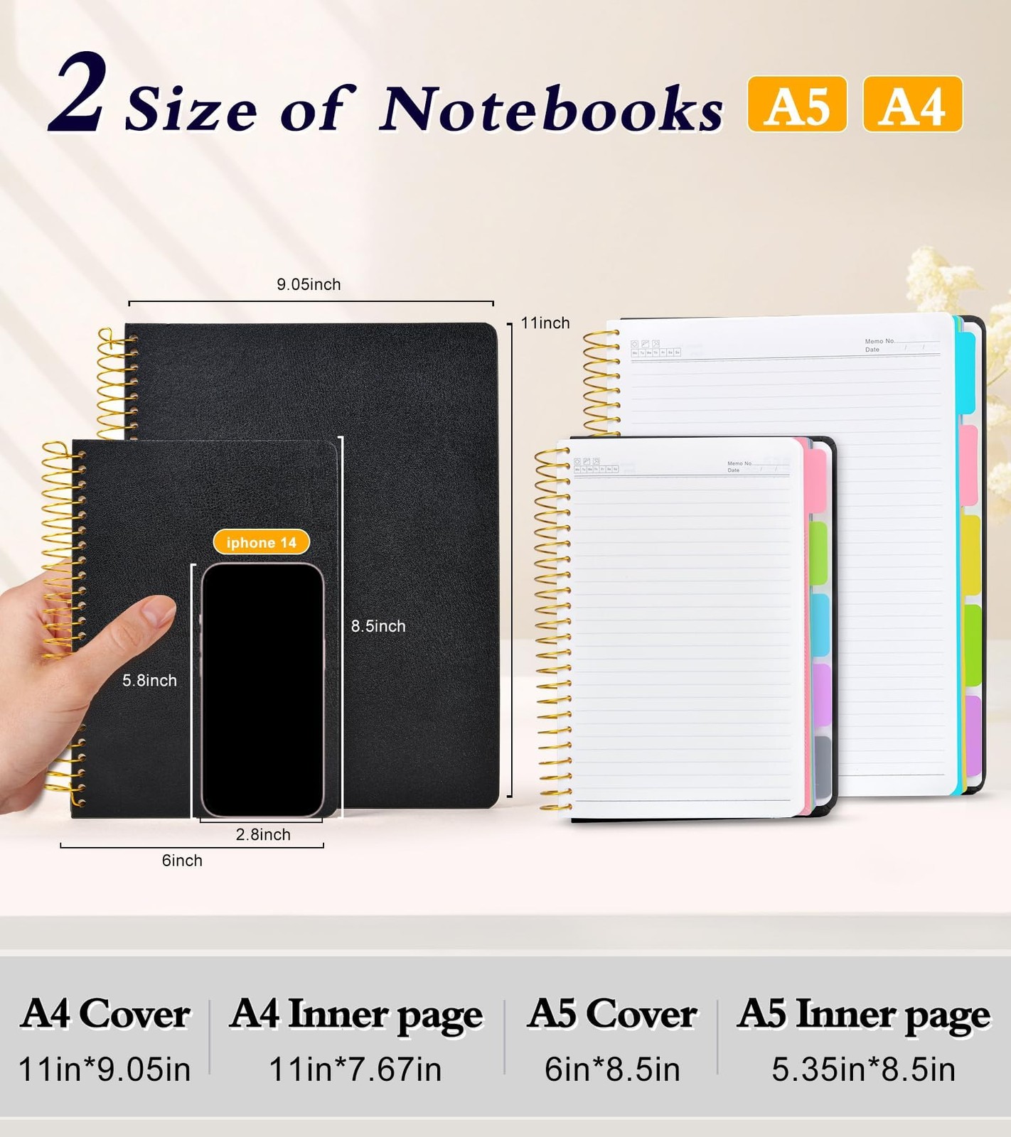 5 Subject Notebook College Ruled with Removable Pocket Dividers Tabs, 240 Pag…