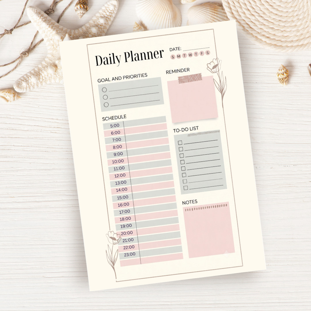 Blush Pink & Sage Green Daily Planner / Aesthetic Scrapbook Organizer / Undated