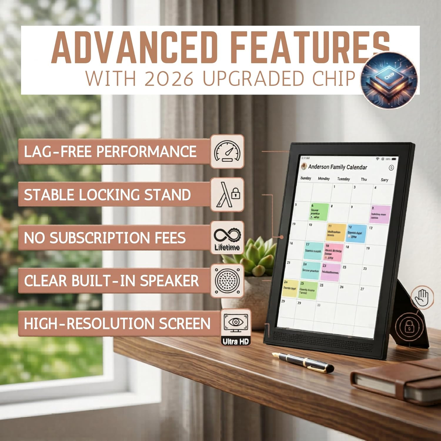 15.6″ Touch Screen Digital Calendar & Family Planner – Wall Mount & Stand
