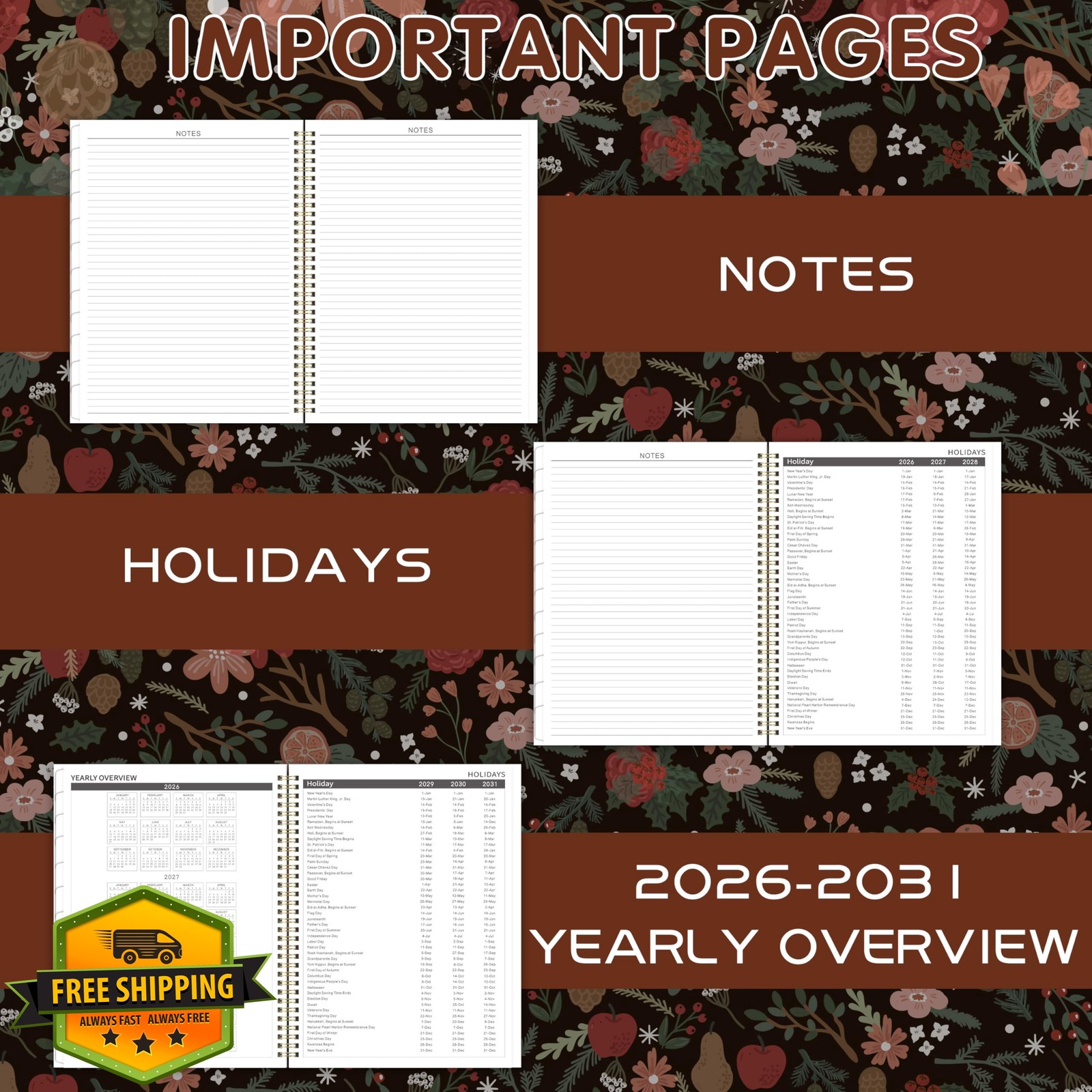 Artfan 2026-2031 5 Year Monthly Planner 9″x11″