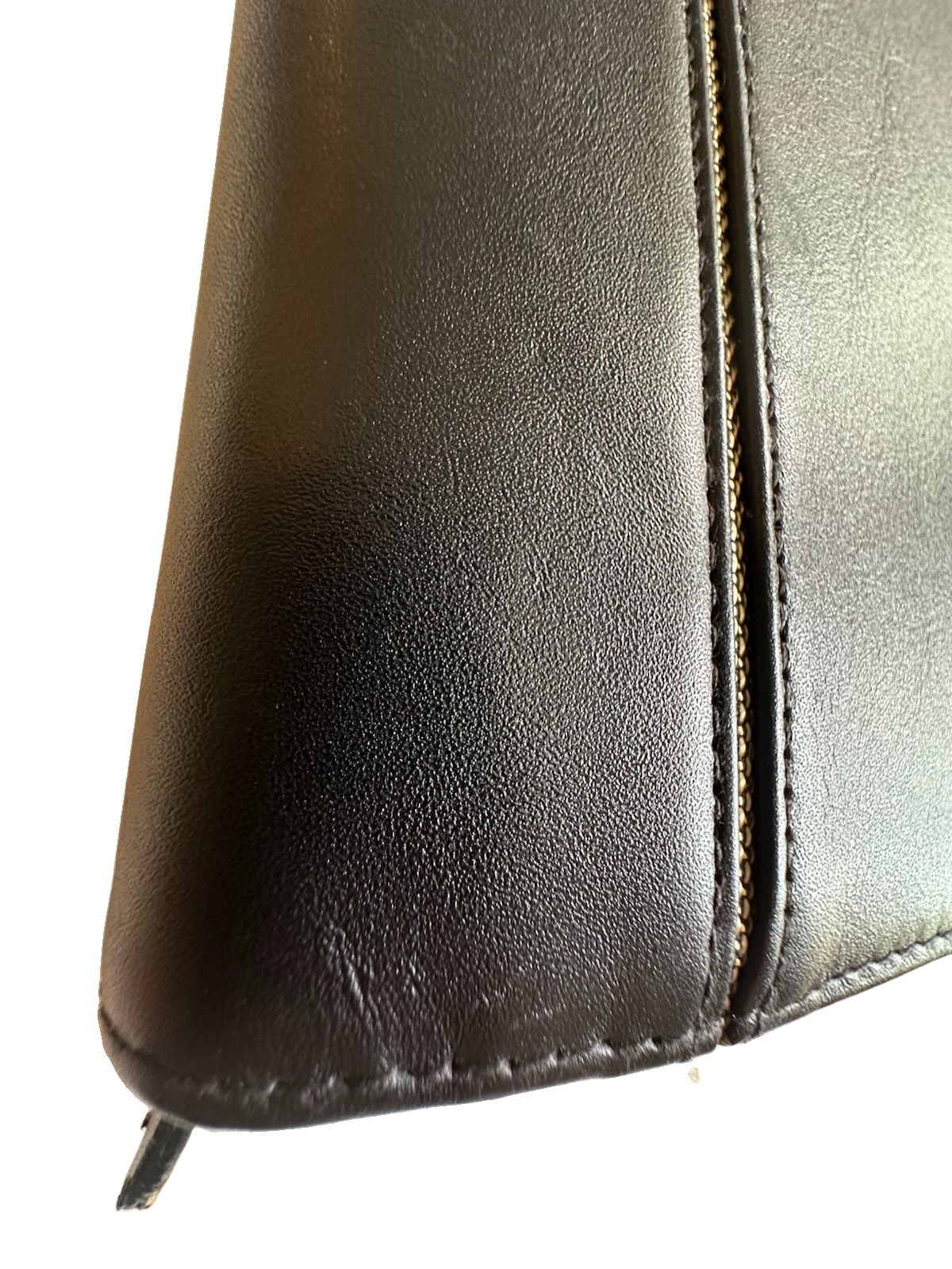 Vtg Franklin Covey Blk Full Grain Leather Planner Organizer 7 Ring Binder Zipper