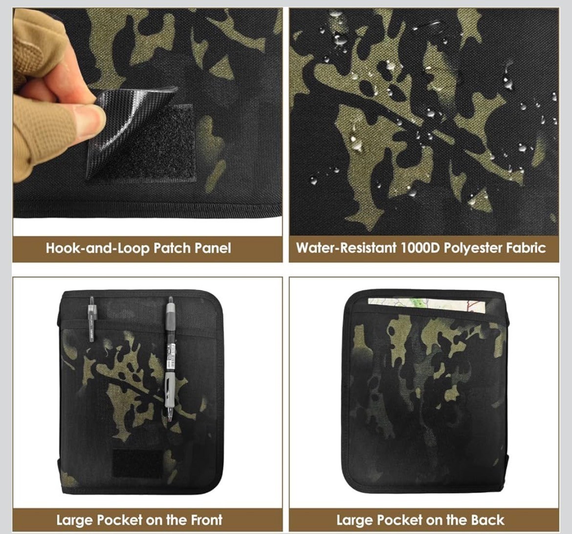 All-In-One Tactical Notebook Padfolio Detachable A5 6-Ring Binder Black Camo