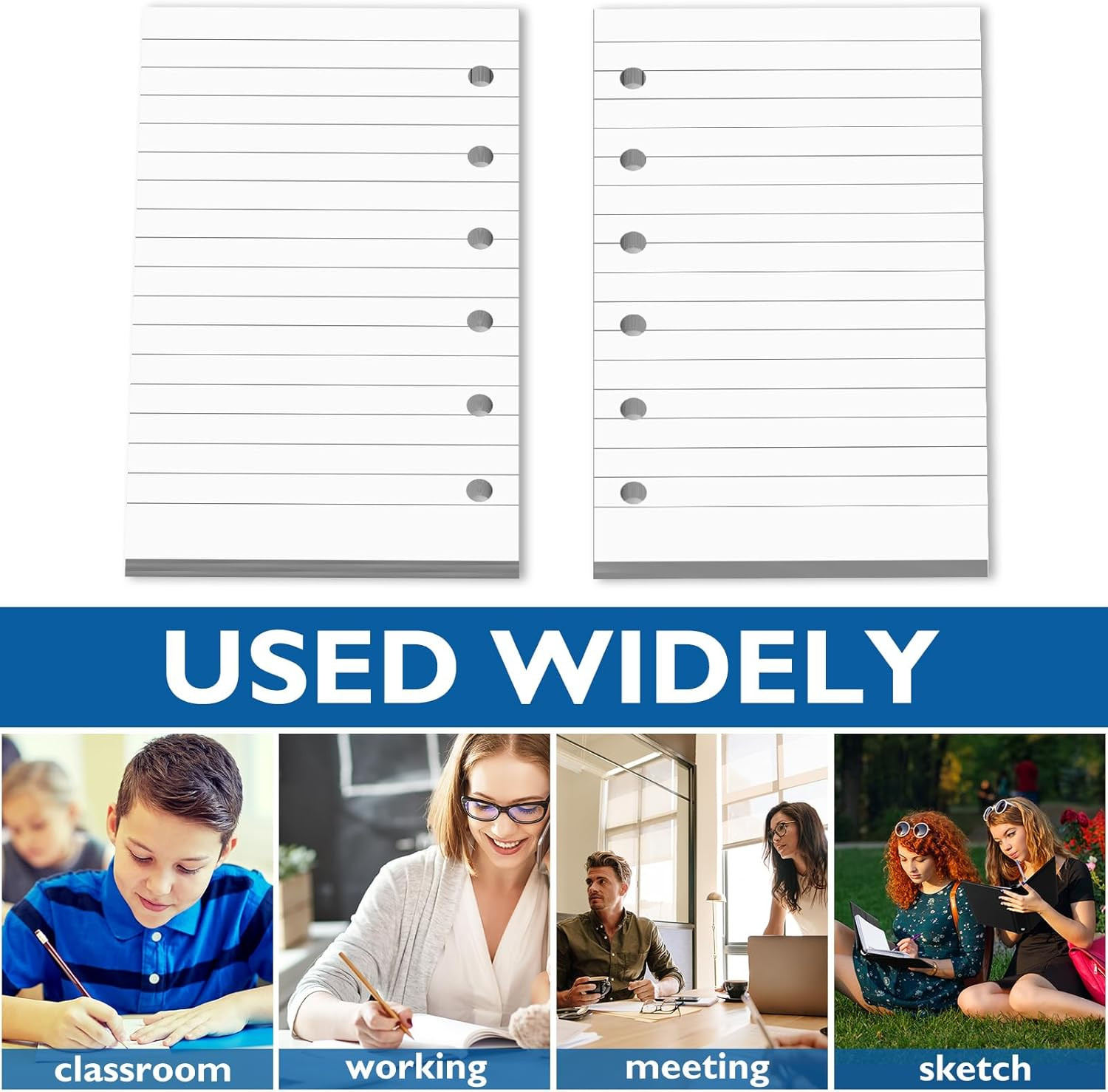 400 Sheets Blank Lined Paper Refill for 3 X 5 Binders 6-Ring Memo Refill Paper M