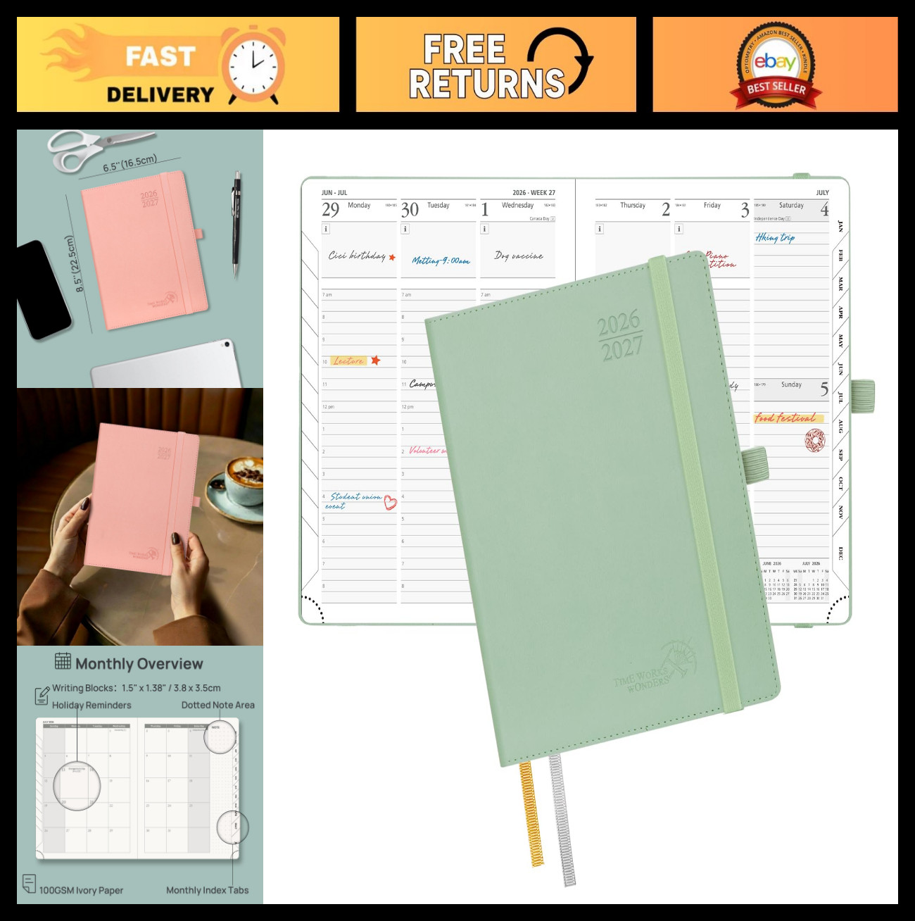 Academic Planner 2026-2027, 6.5″x8.5″ Weekly & Monthly Organizer, Hourly Schedul