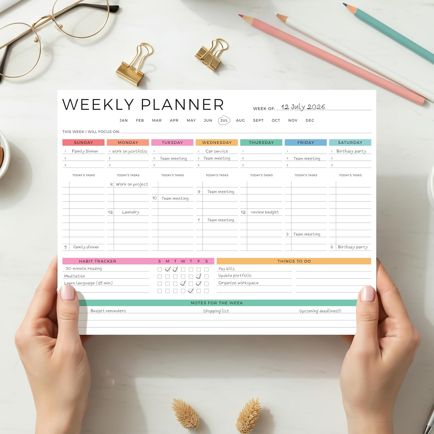 Beautiful Weekly Planner – the Perfect Undated to Do List Notepad with 52 Sheets