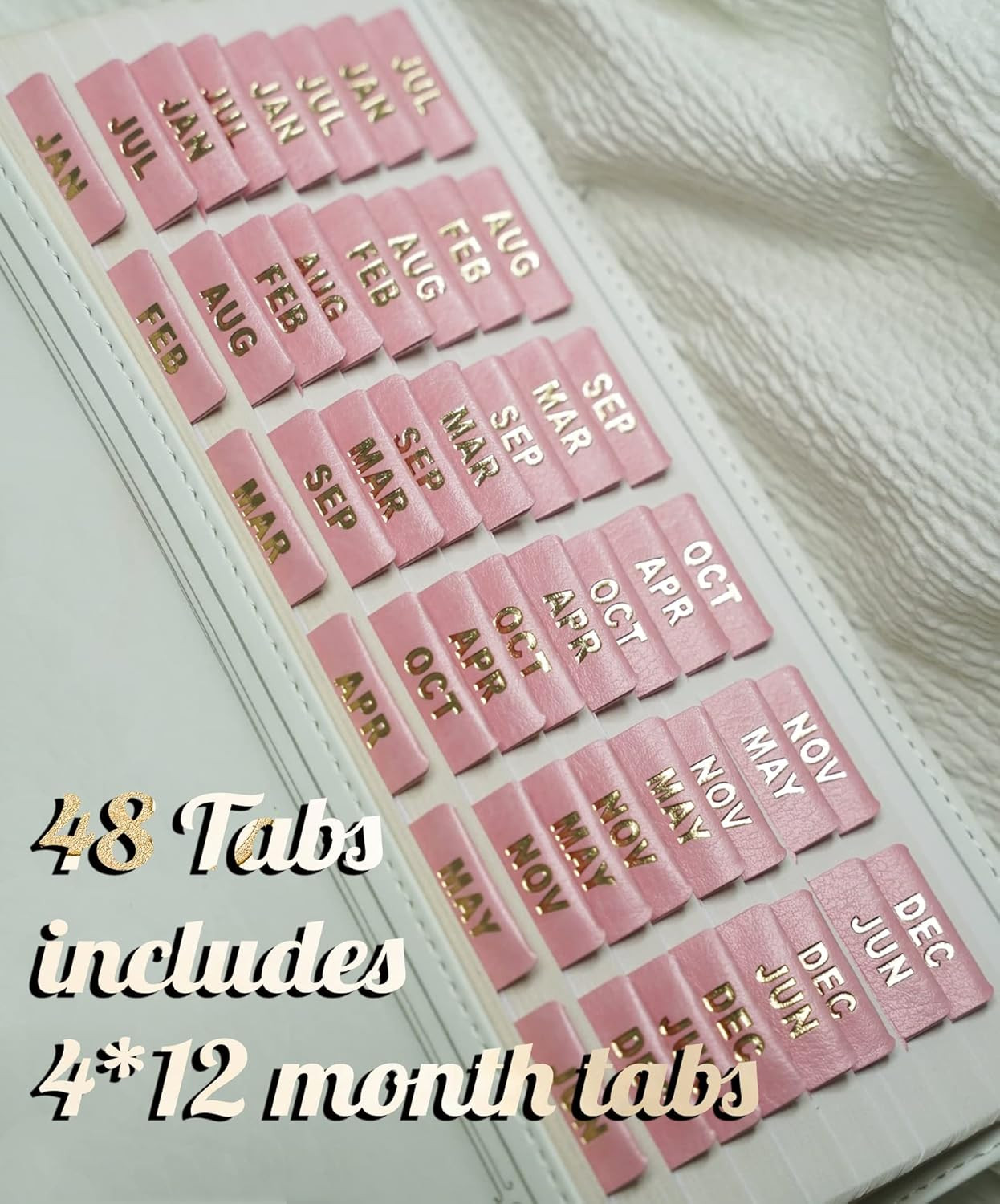 -Leather Monthly Tabs, 48 Pcs Planner Tabs, Calendar Month Stickers F…