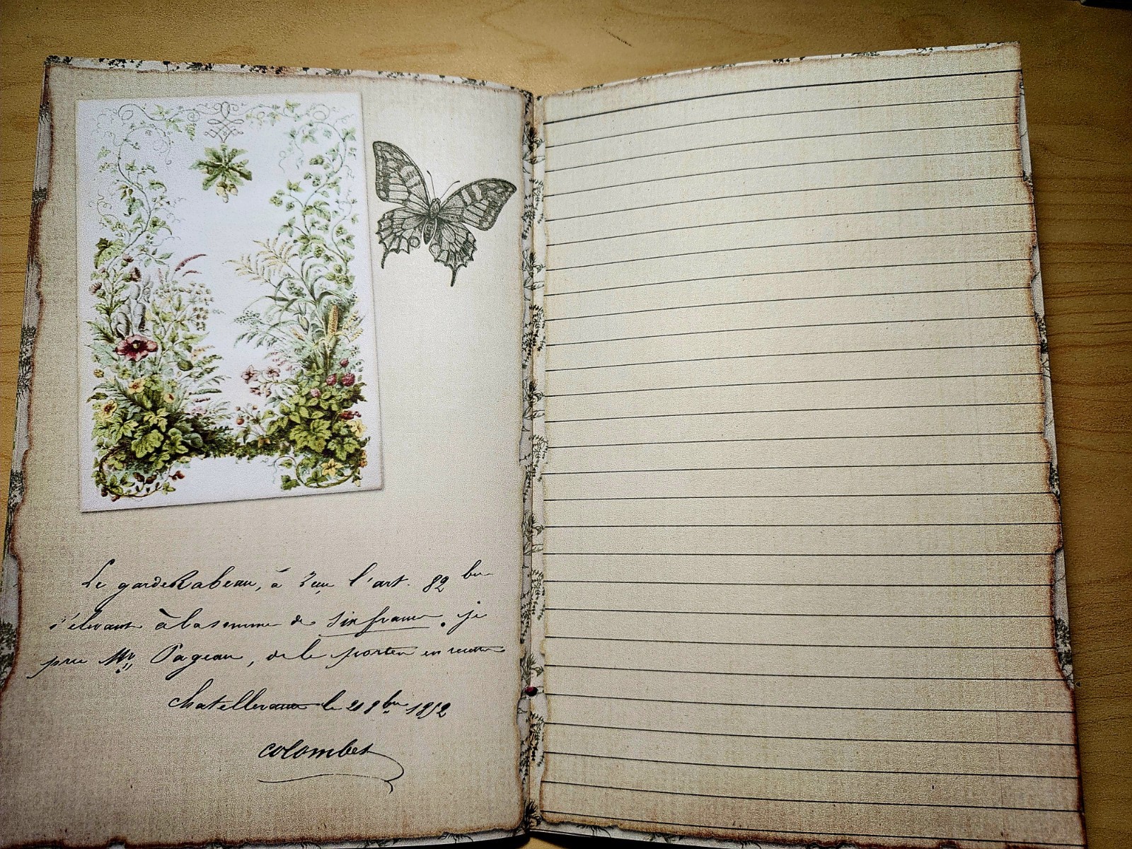 Junk Journal Booklet “BOTANY” Handmade Botanical Wildflowers Lg 8.5″x5.5″ 40pgs