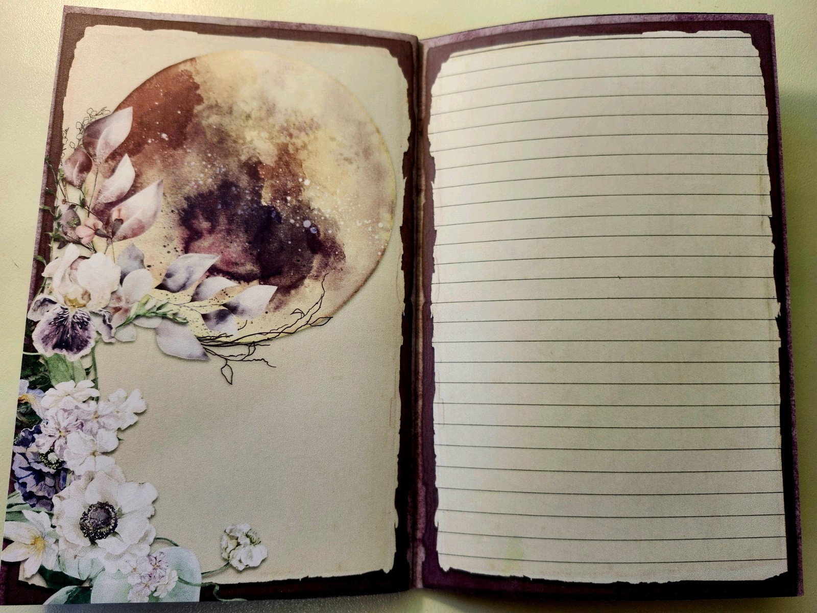Junk Journal Blank Booklet “MOON GARDEN” Handmade Lg 8.5″x5.5″ 40pgs Lunar Phase