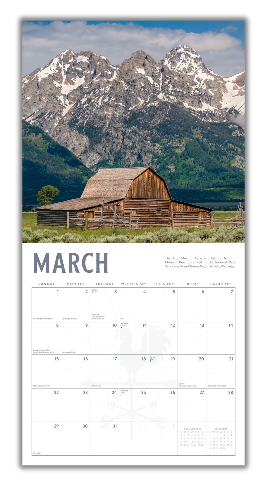 Barns Calendar 2026 | 12″ x 24″ 12 Month Calendar | Marble City Press