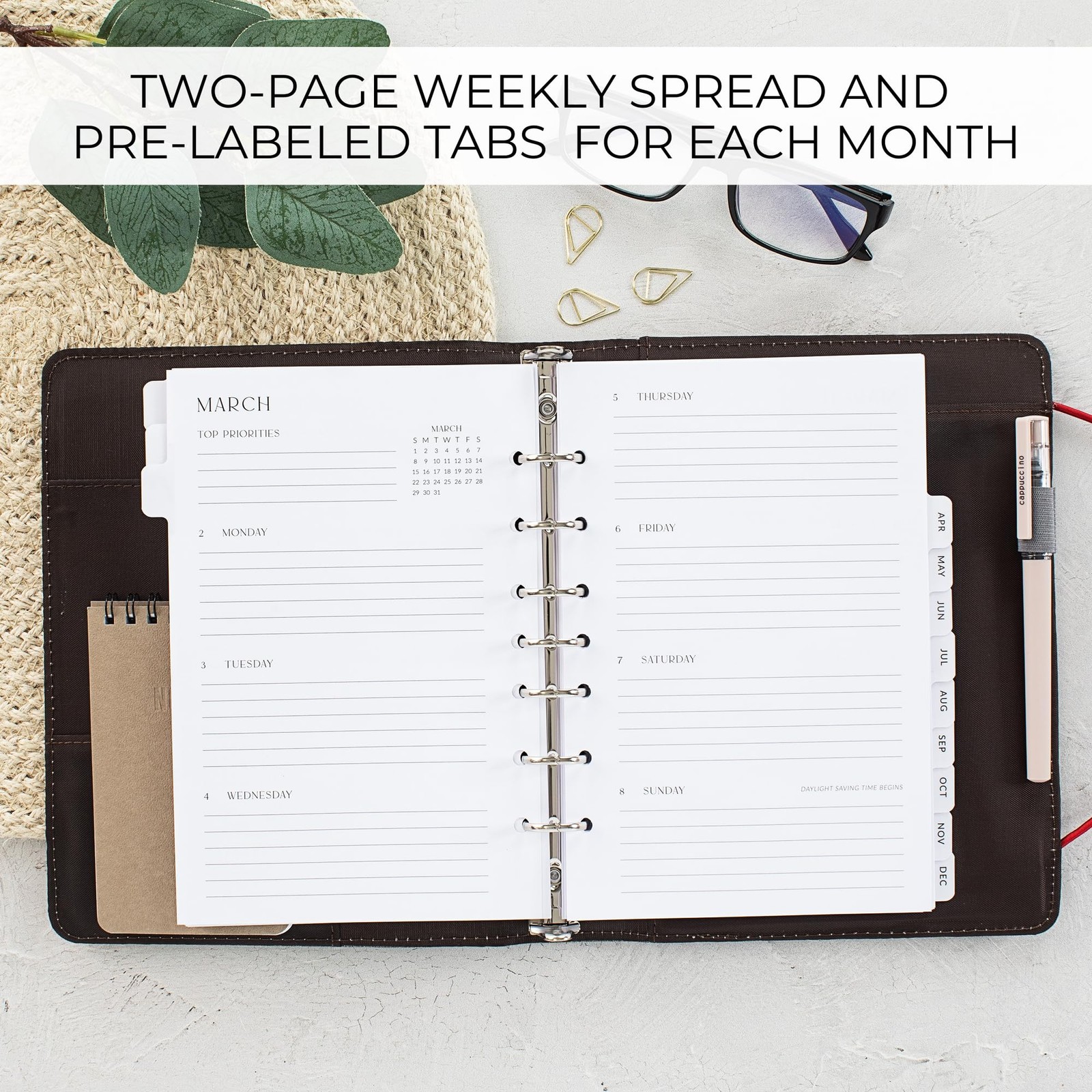 2026 A5 Daily Planner Refill Inserts for 7 Ring Binder Monthly Calendar Tabs …