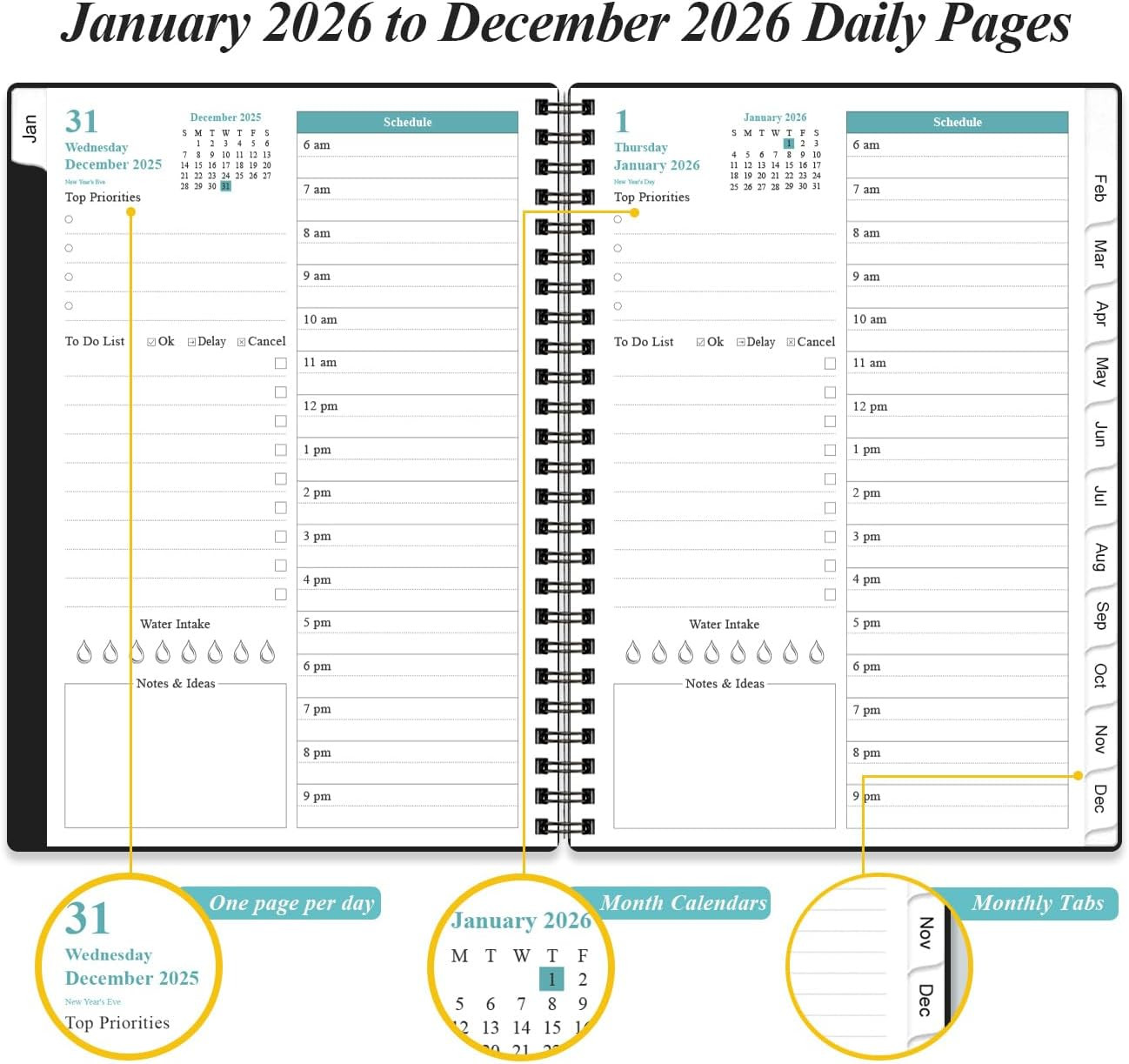 Daily Planner 2026 Full Page Per Day- 2026 Daily & Monthly Planner from January