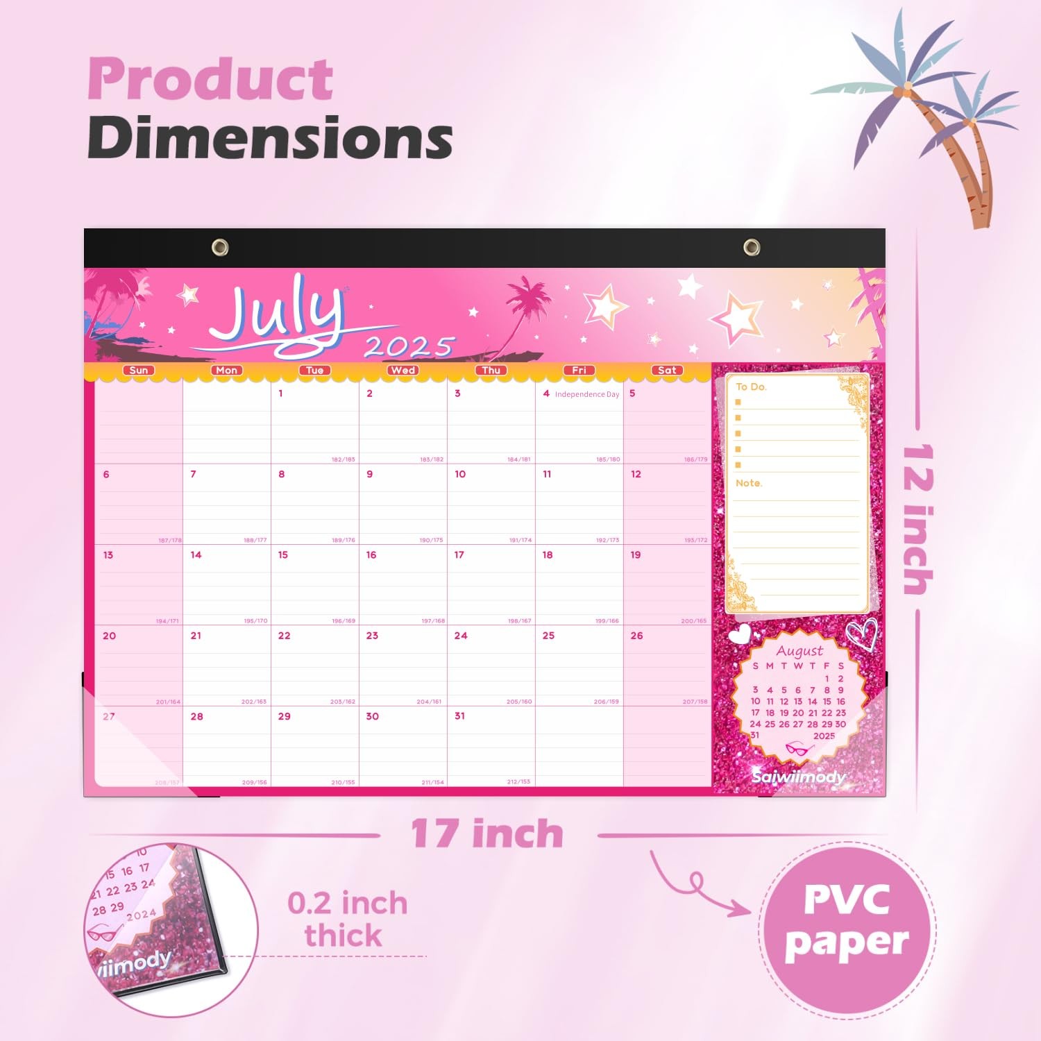 Desk Calendar 2026 with Clear Waterproof Cover 17 x 12 inch 18 Months Pink