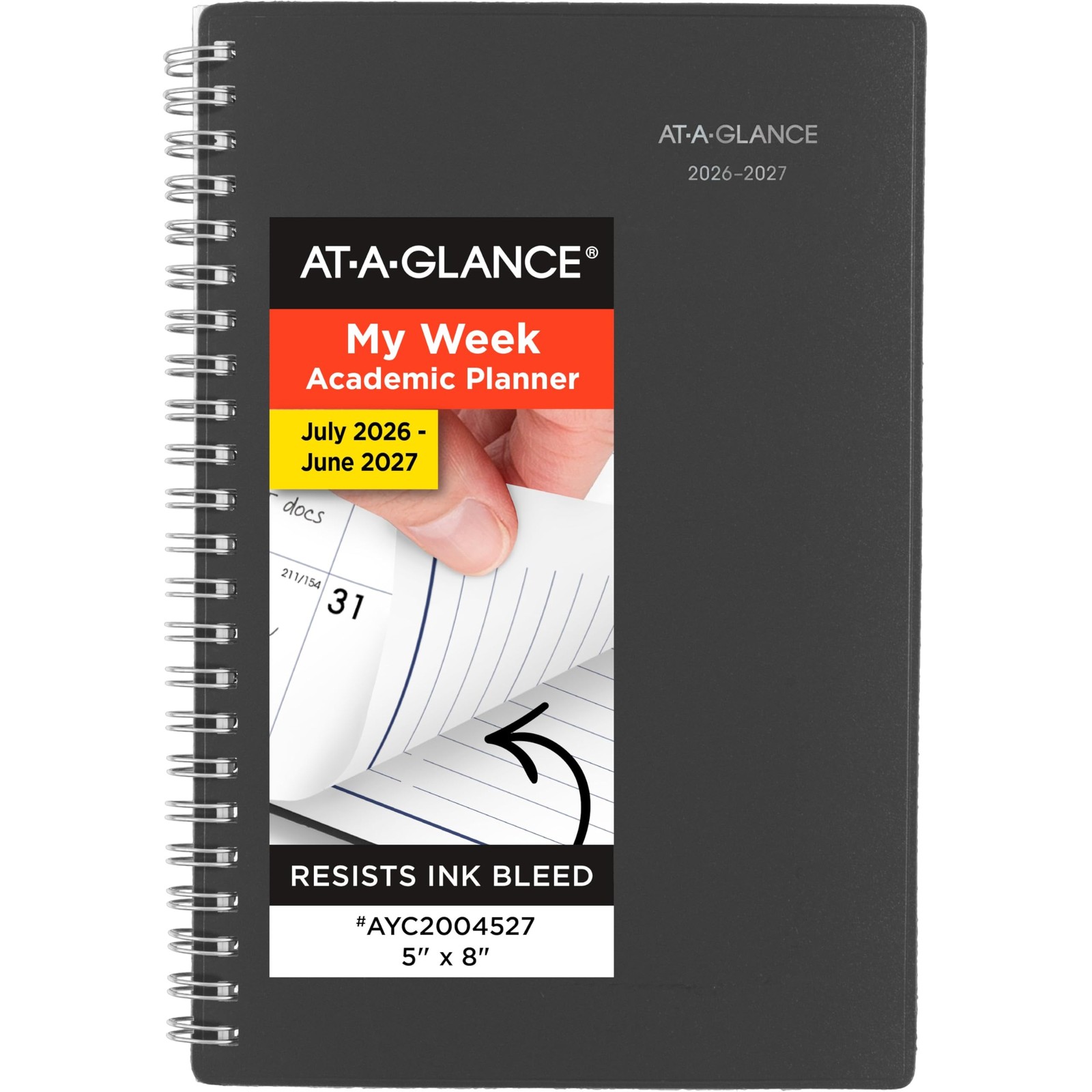 AT-A-GLANCE Planner 2026-2027 Weekly & Monthly Academic 5″W x 8″H, Charcoal