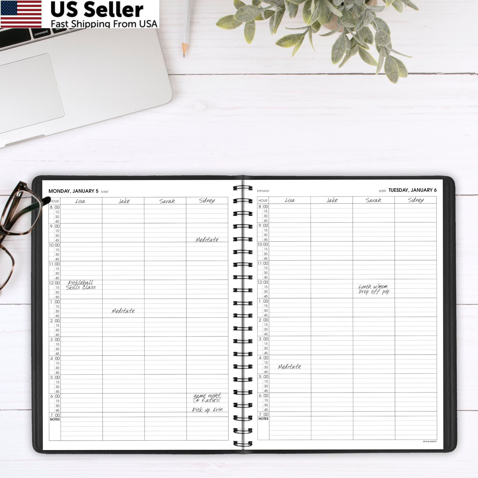 AT-A-GLANCE 2026 Appointment Book Planner, Daily, 8″ x Four Person, Black