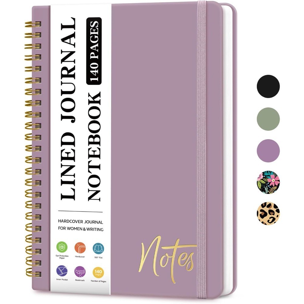 A5 Lined Spiral Notebook Purple Hardcover College Ruled Journal for Women