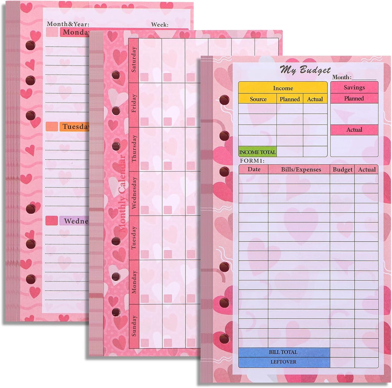 Toplive 3 Pack A6 Planner Refill Paper & Budget Sheets, Monthly Weekly Planner L
