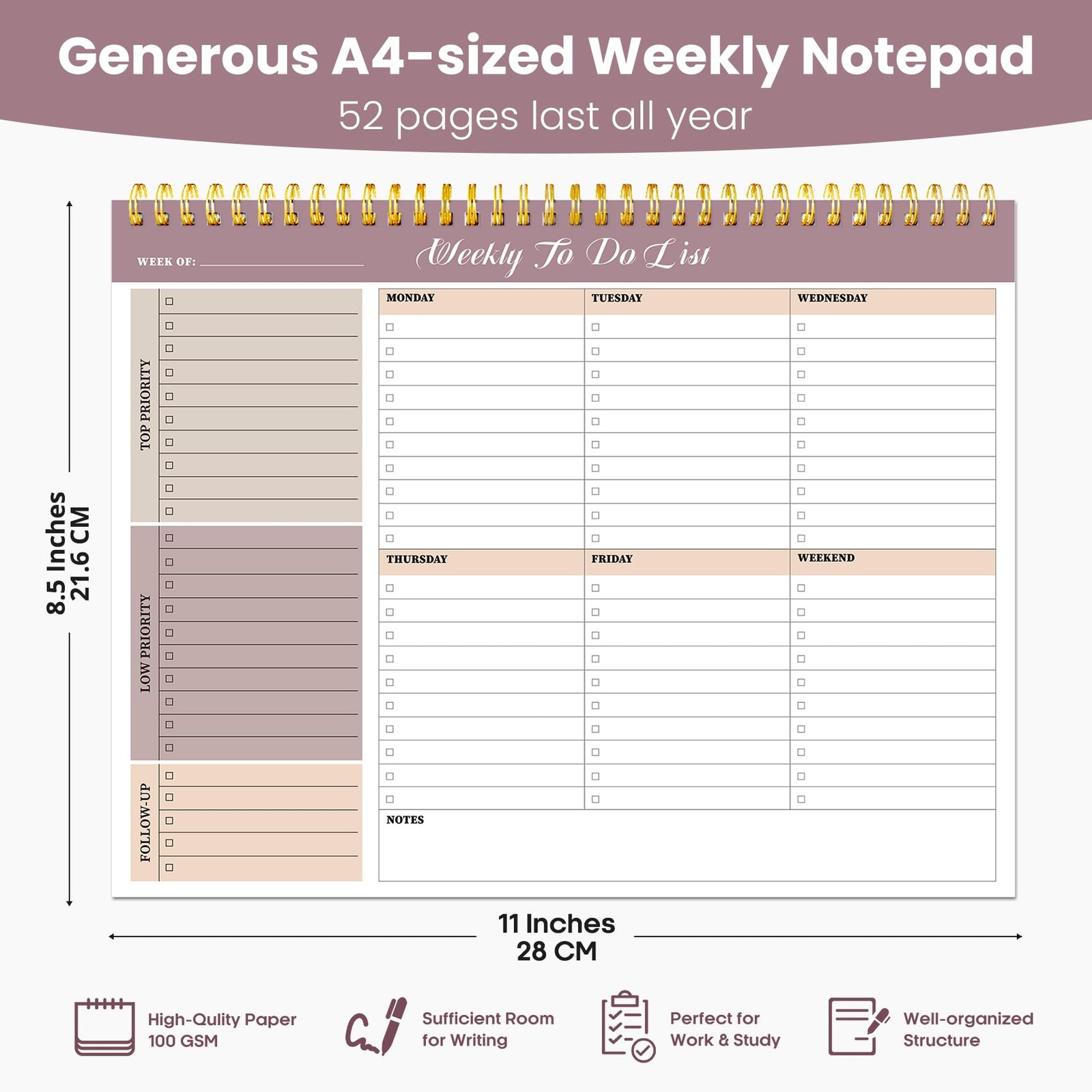 Weekly To Do List Notepad with 52 Undated 1 Pack, a-Midnight Lilac
