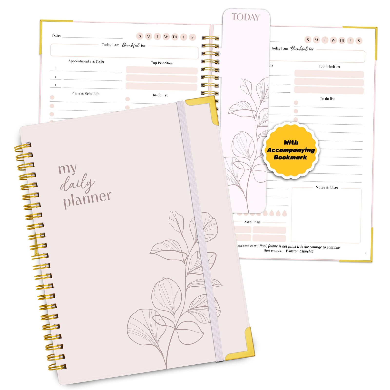 Decorably 60 Sheets Daily Planner Undated with Gold Corners, 6.4×8.5in Aesthe…