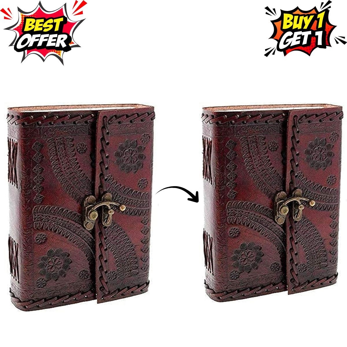 Handmade Vintage Leather Journal–8×6 Notebook, 200 Pages | Buy 1 Get 1 Free