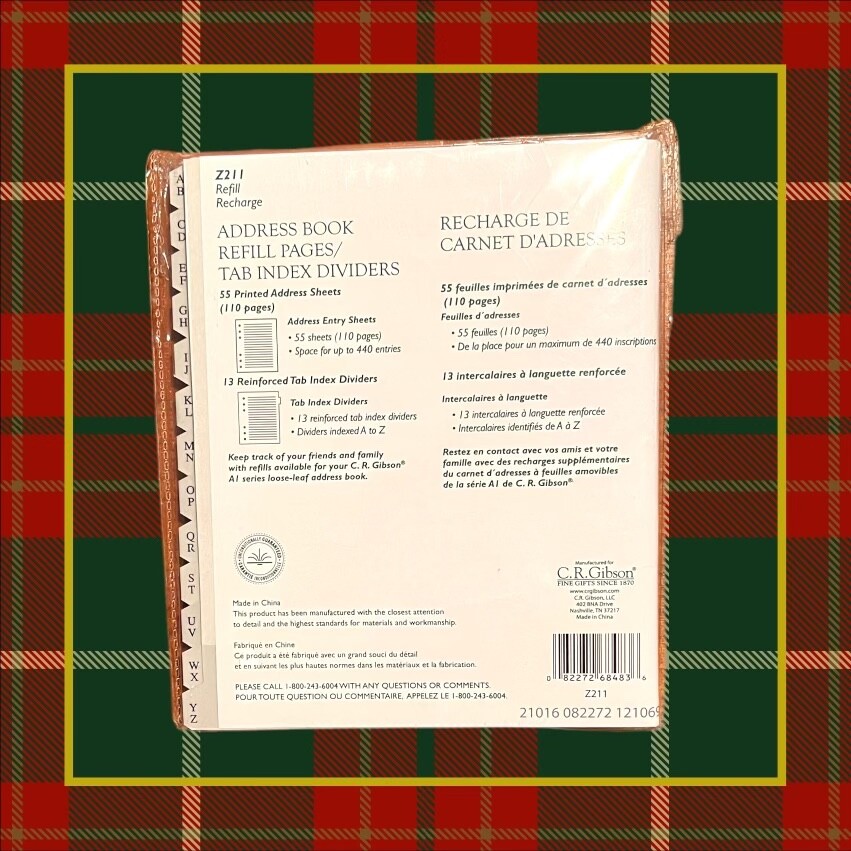 C.R. Gibson Address Book Refill Pages with Tab Index Dividers A1 (Z211) 3 Ring
