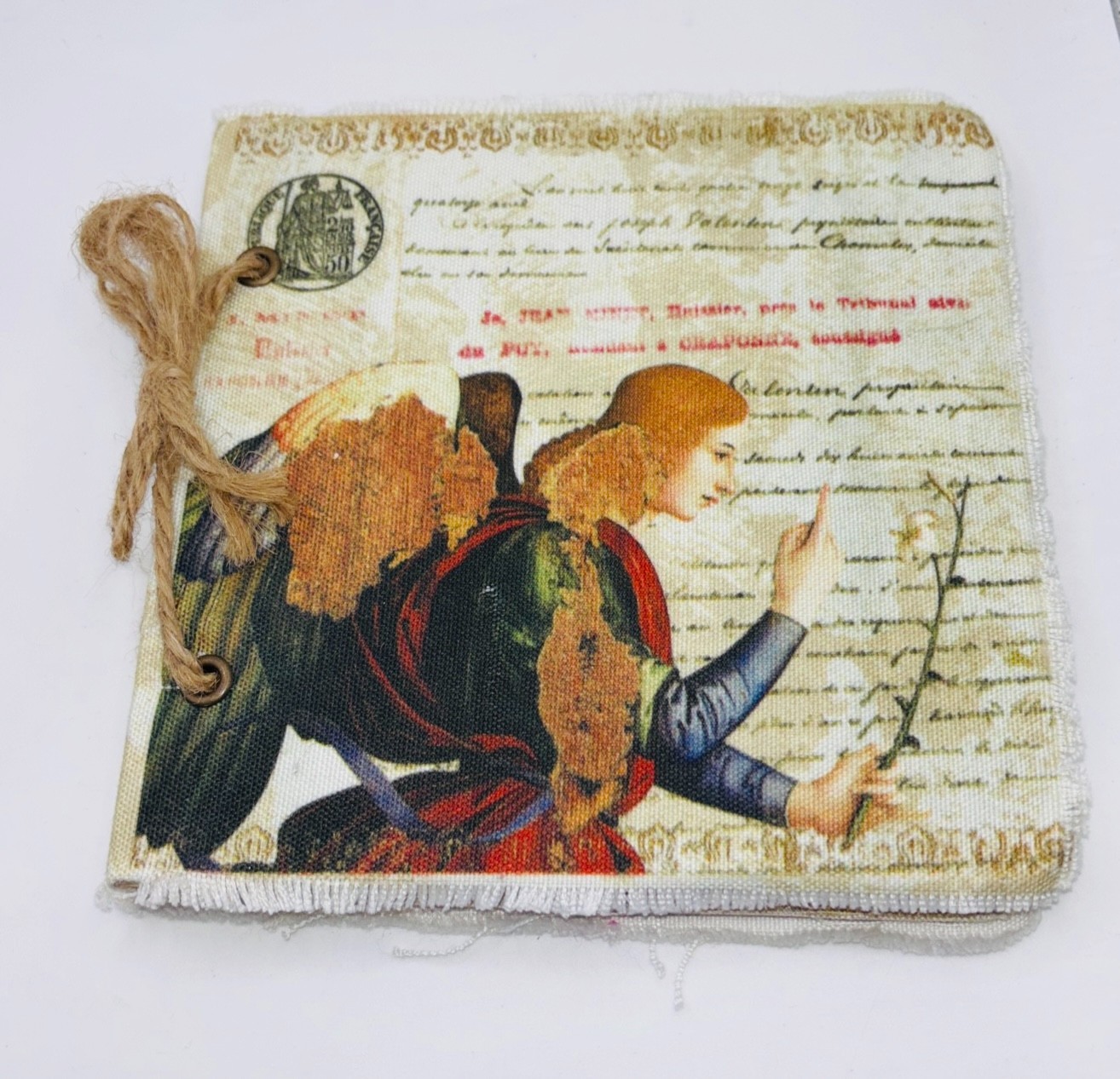 Handmade Junk Journal Archangel Gabriel 7×7 140 pages fabric cover rope tied