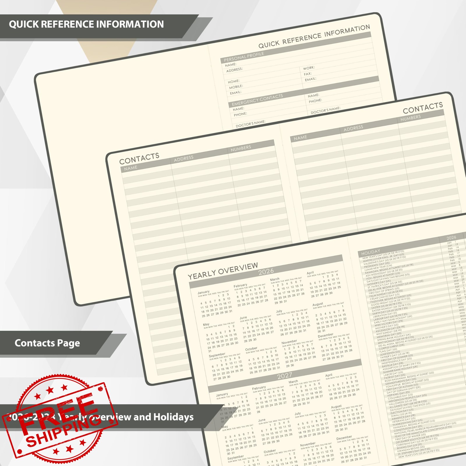 Vondafe 2026-27 Planner Grey Hardcover
