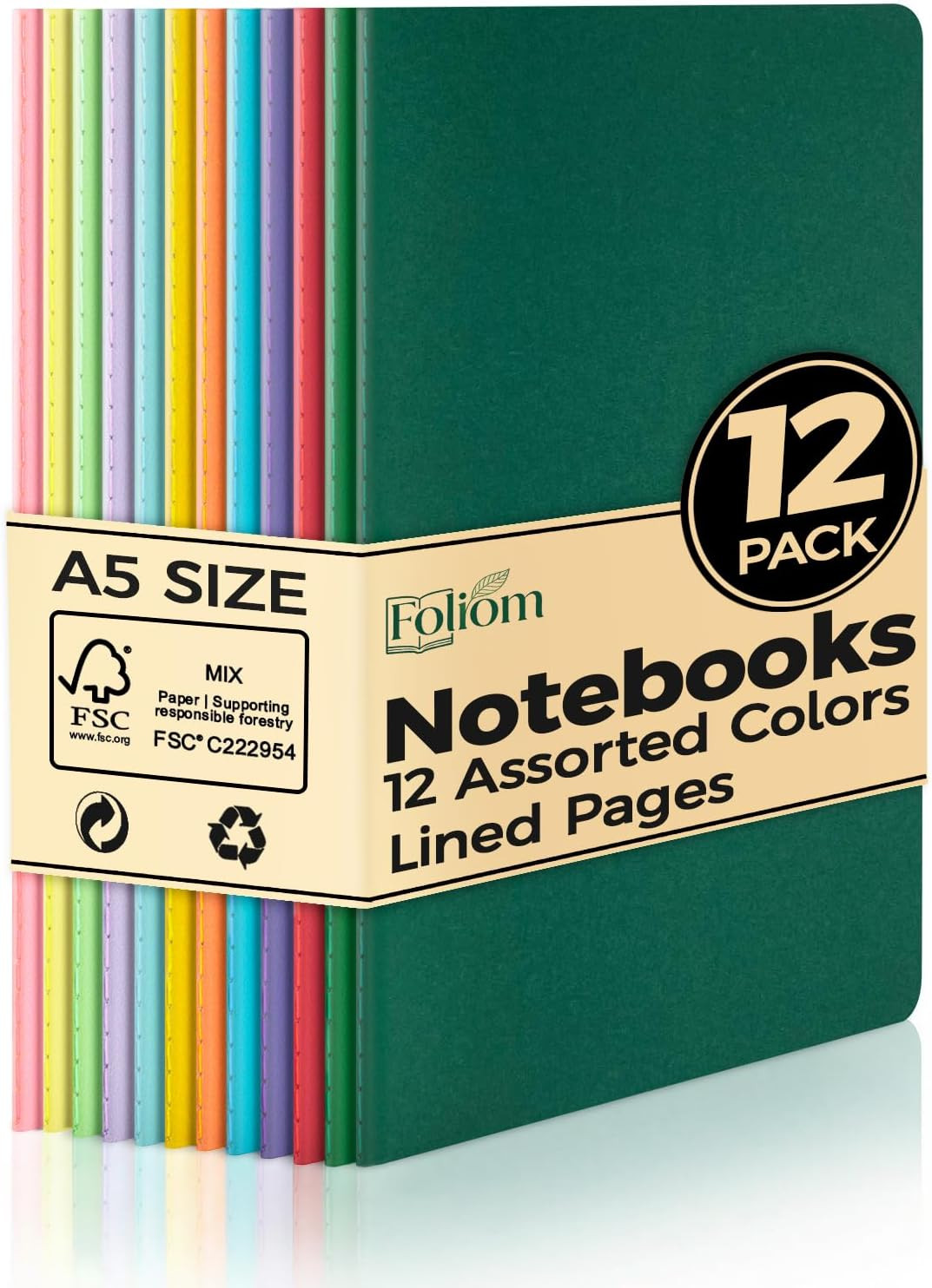 12 Pack A5 Lined Notebooks – Ruled Journal Bulk Set, 12 Colors, 7Mm Ruled, 230G