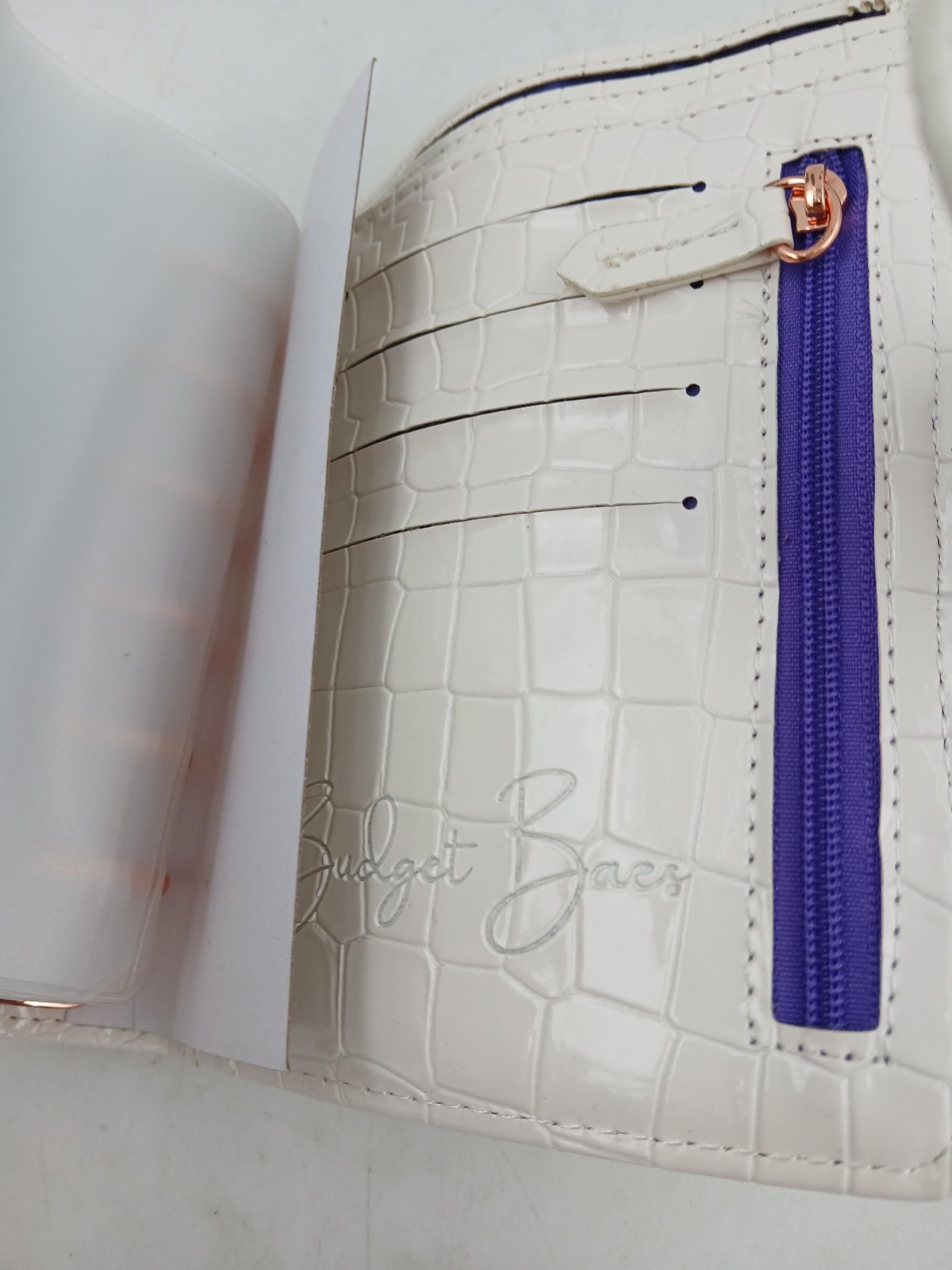 Budget Baes A6 Cash Envelope Binder Wallet White Croc Faux Leather 6 Ring PU