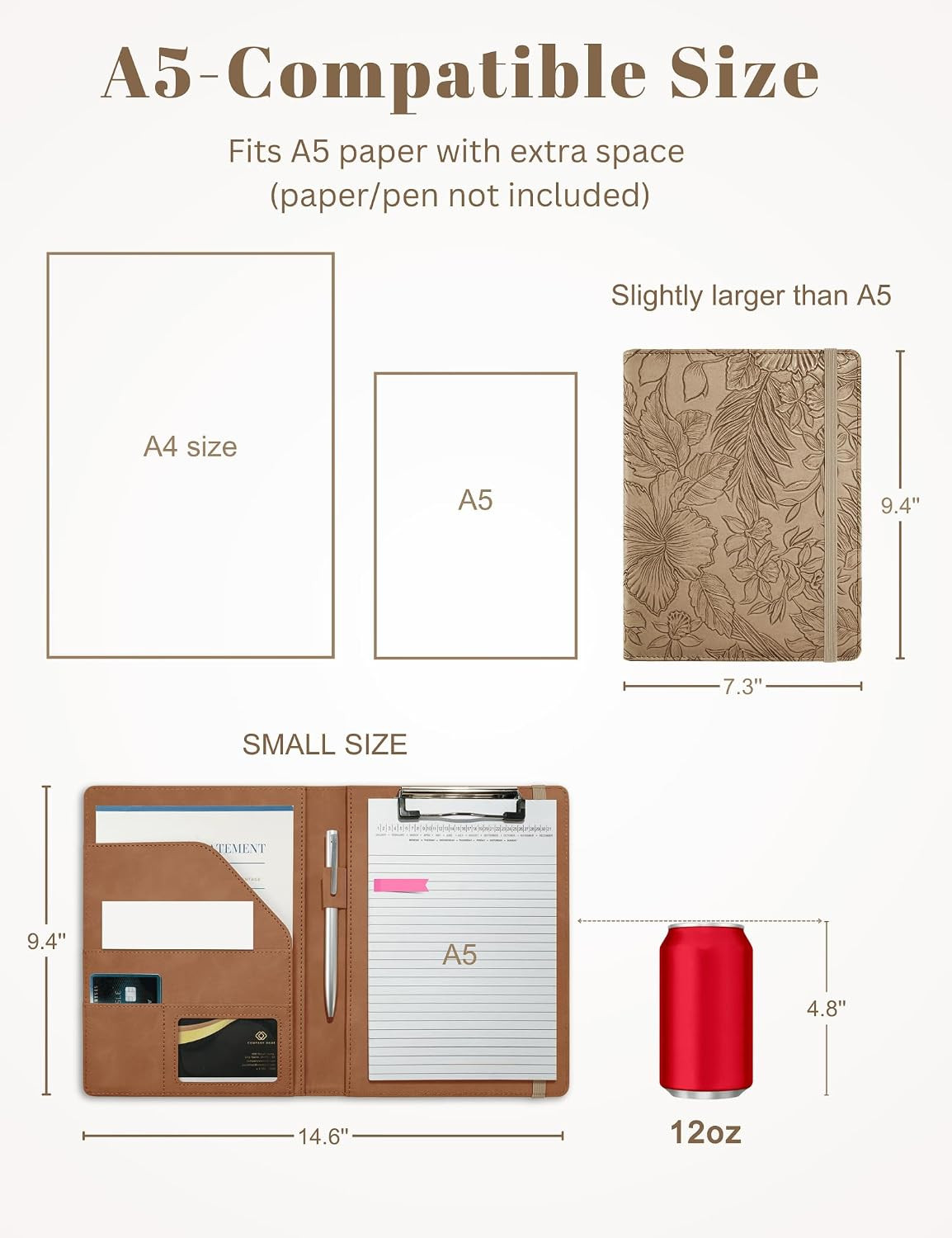 Small Padfolio Clipboard Folder for 5X8 Inch Writing Pads, Compact A5 Portfolio