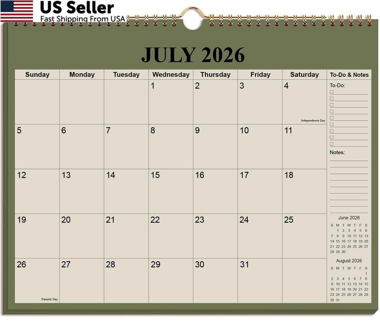 Calendar 2026-2027 – 18 Months Wall from July 2026 12″ x 14.5″, Cyan