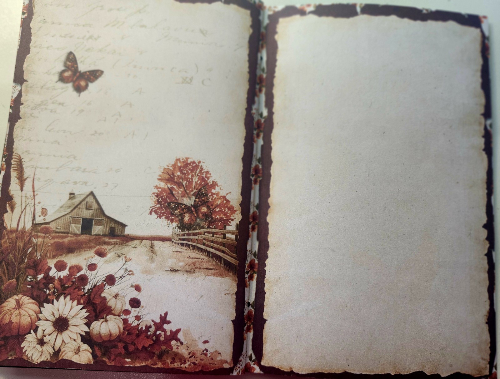Junk Journal Booklet “FARMHOUSE FALL” Handmade Lg 8.5″x5.5″ 40pgs Autumn