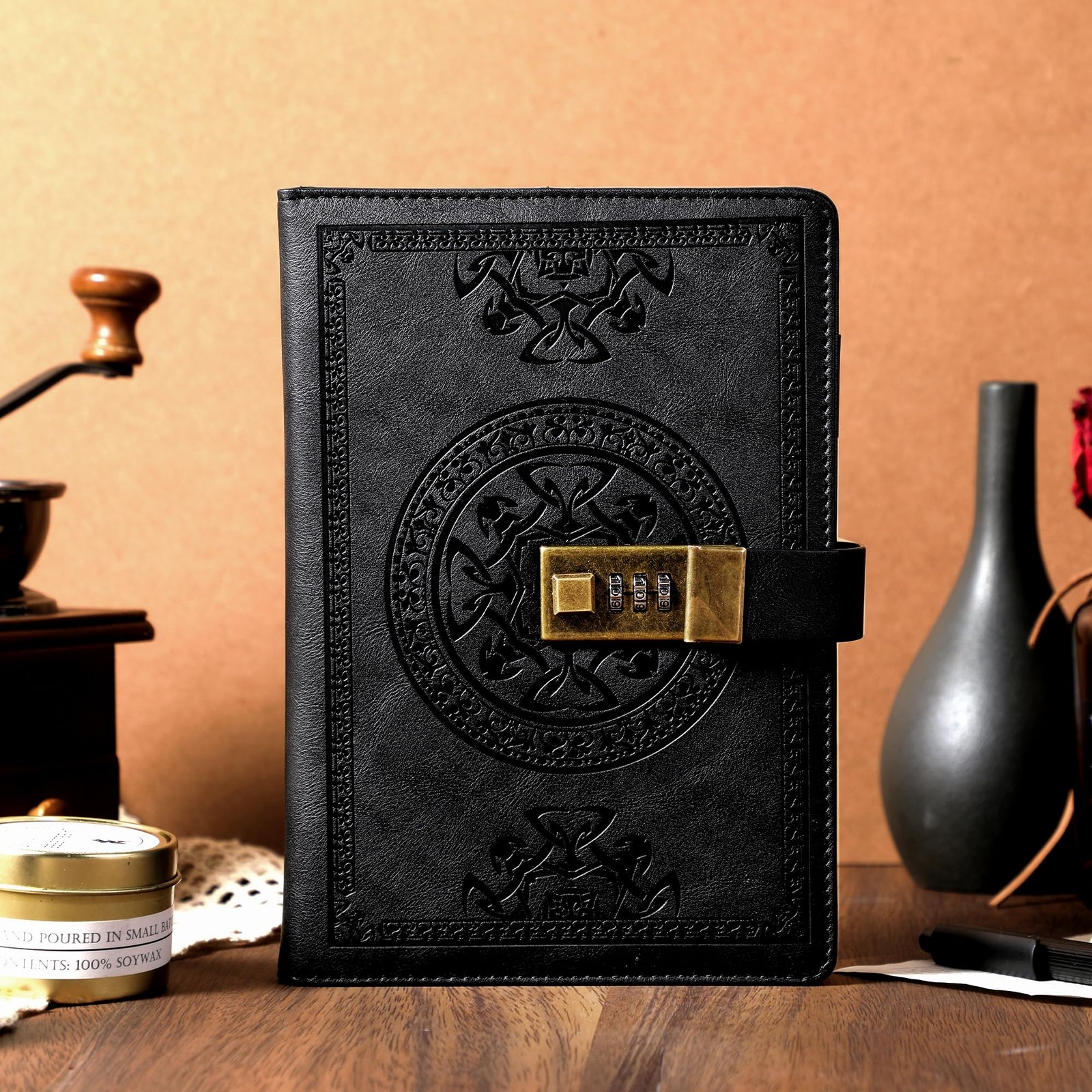 CAGIE Journal with Lock for Men and Women Refillable 290 Lined Pages Black