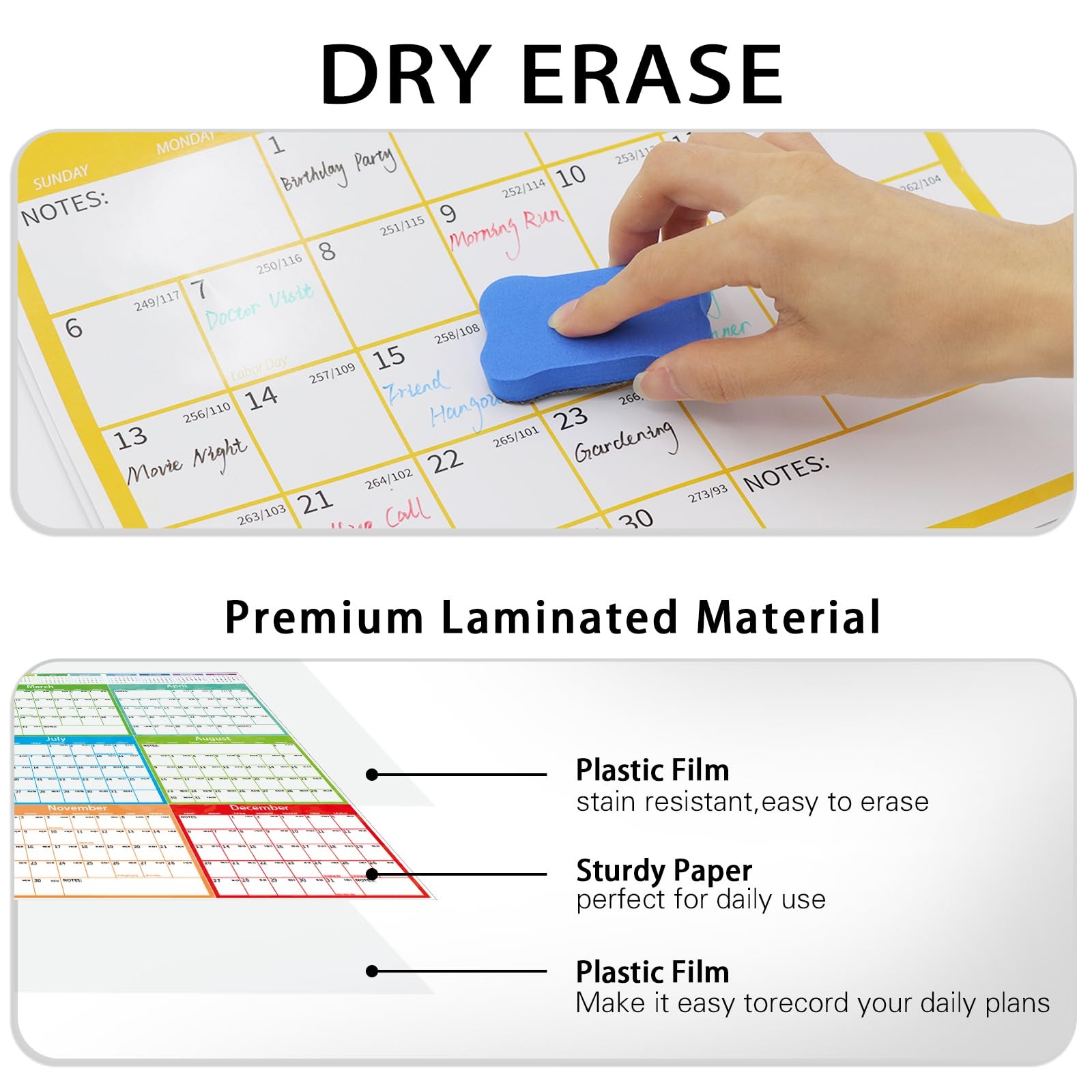 2026-2027 Large Dry Erase Calendar for Wall 48″ x 32″ x 32″, Colorful